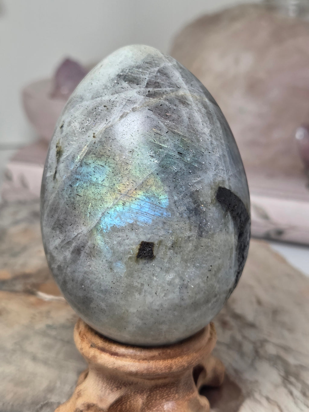 Labidorite crystal Egg carving