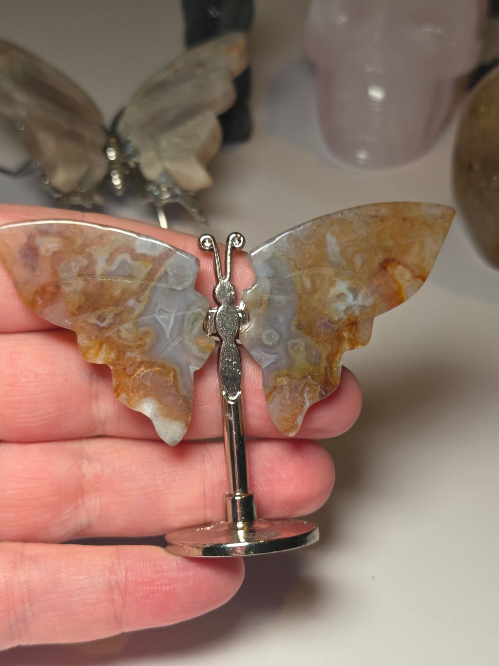 Red moss agate crystal butterfly carving