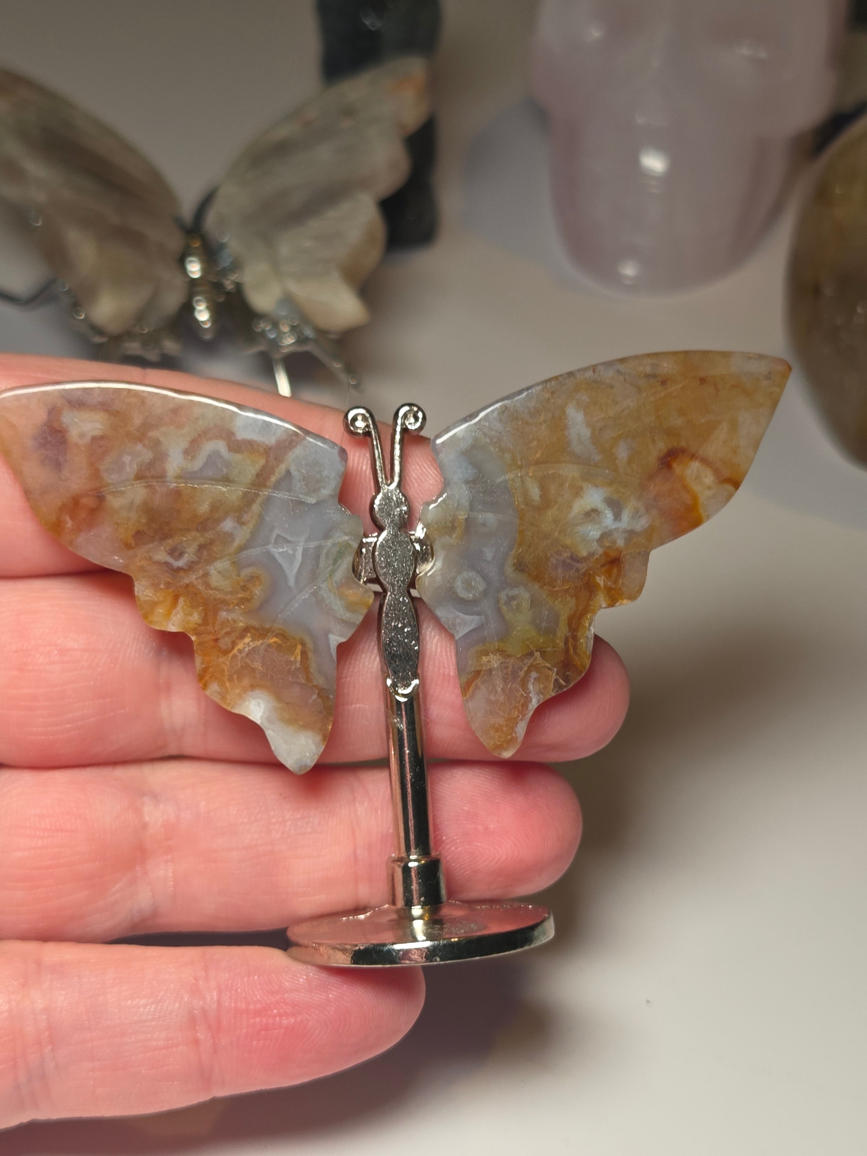 Red moss agate crystal butterfly carving