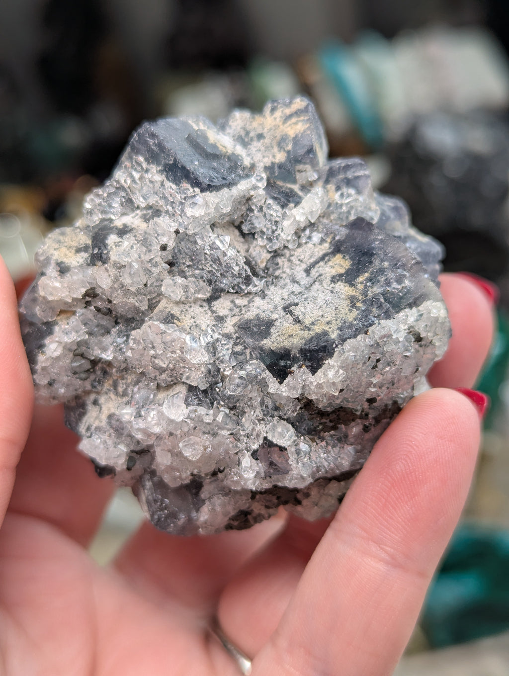 Rare cube flourite with Quartz crystal specimen- in case