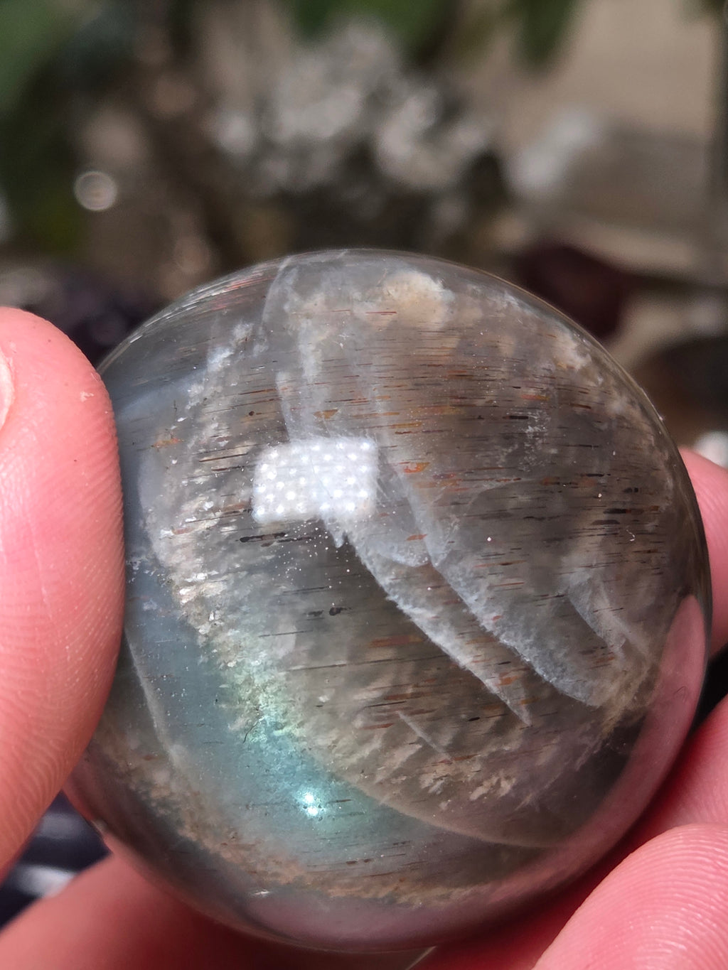 Black Moonstone and sunstone crystal sphere