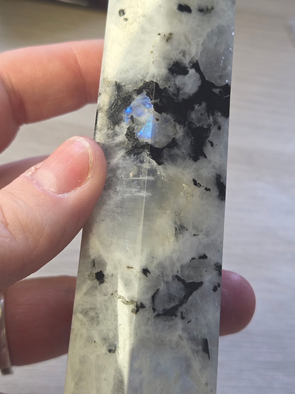 Rainbow moonstone crystal tower carving