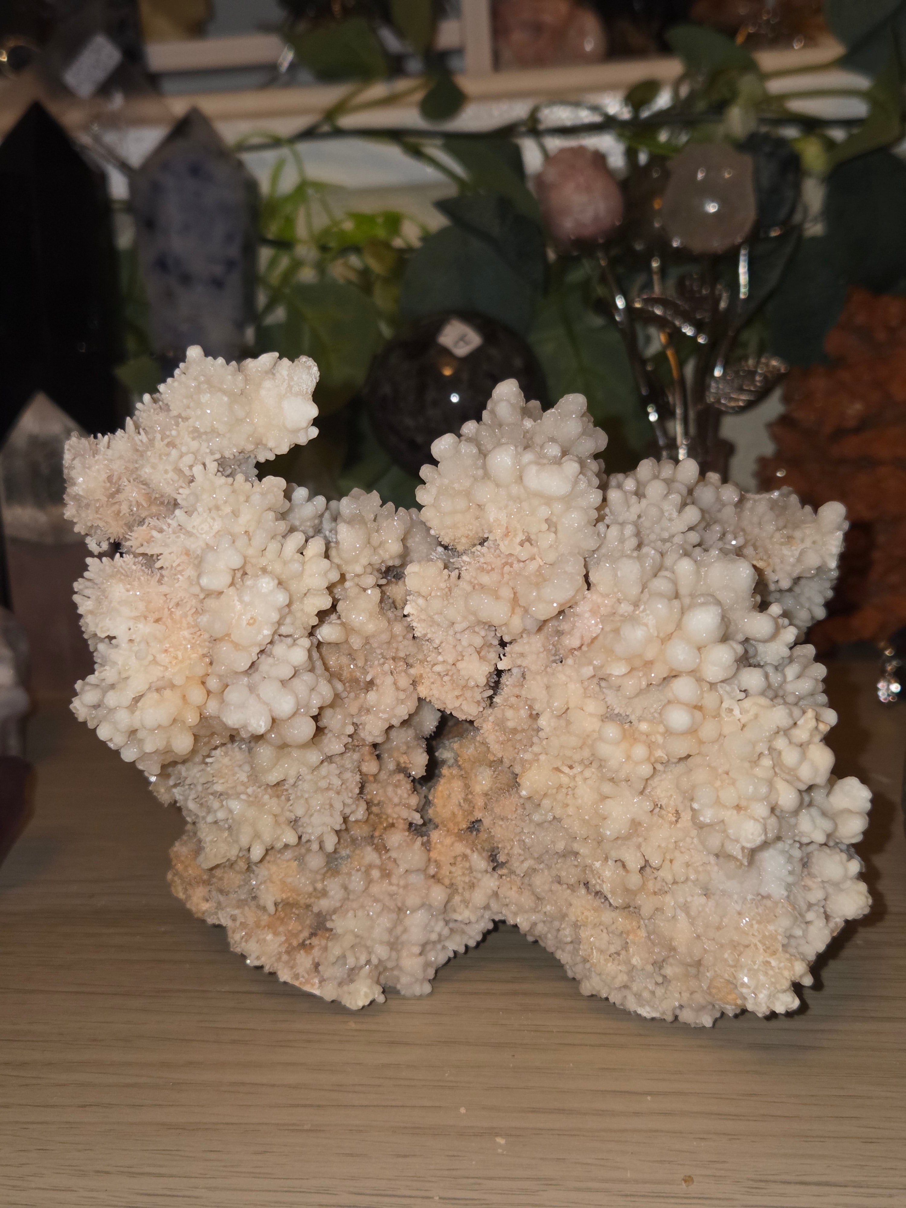 Selestite crystal owl carving