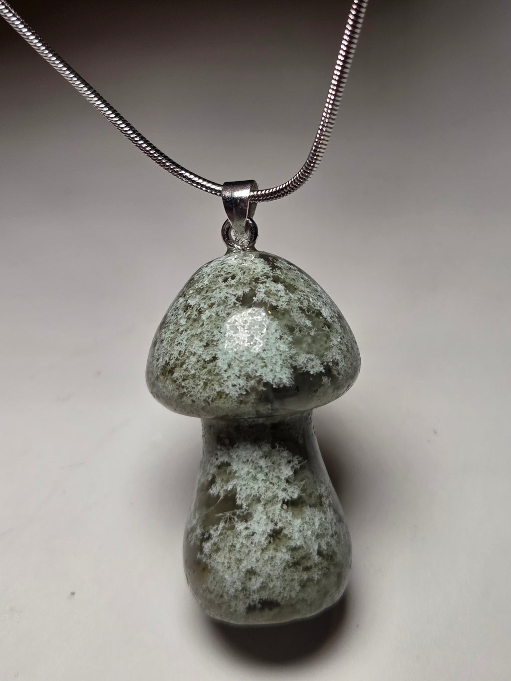 Moss agate crystal Mushroom necklace