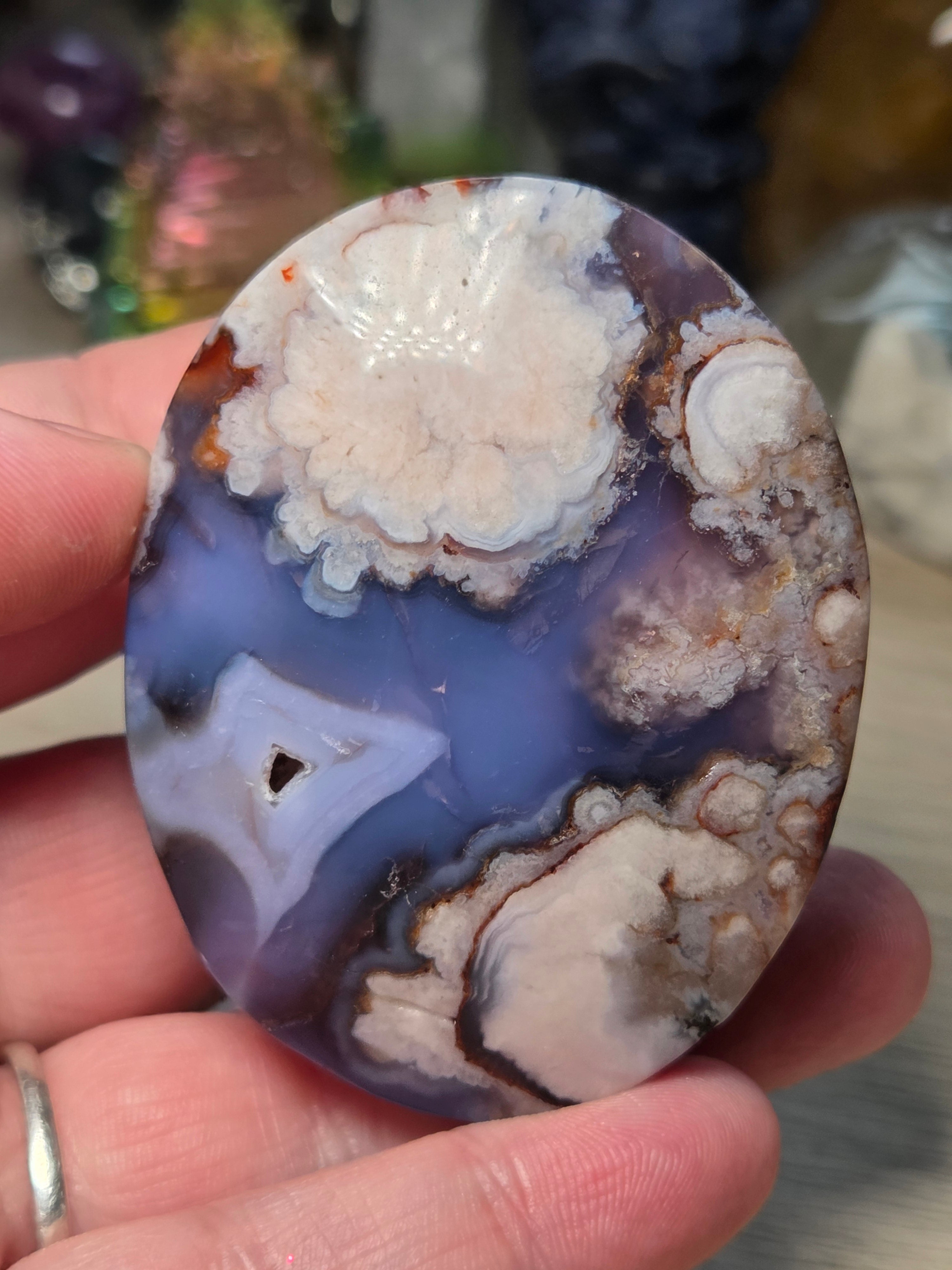 Blue flower agate crystal tower carving