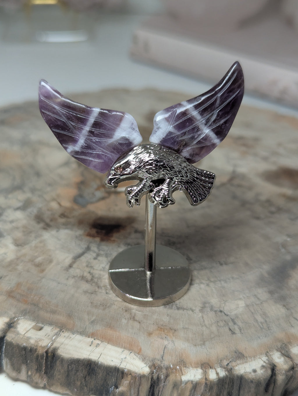 Dream Amethyst crystal Eagle carving