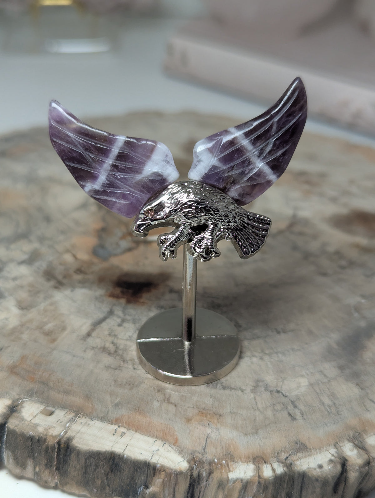Dream Amethyst crystal Eagle carving