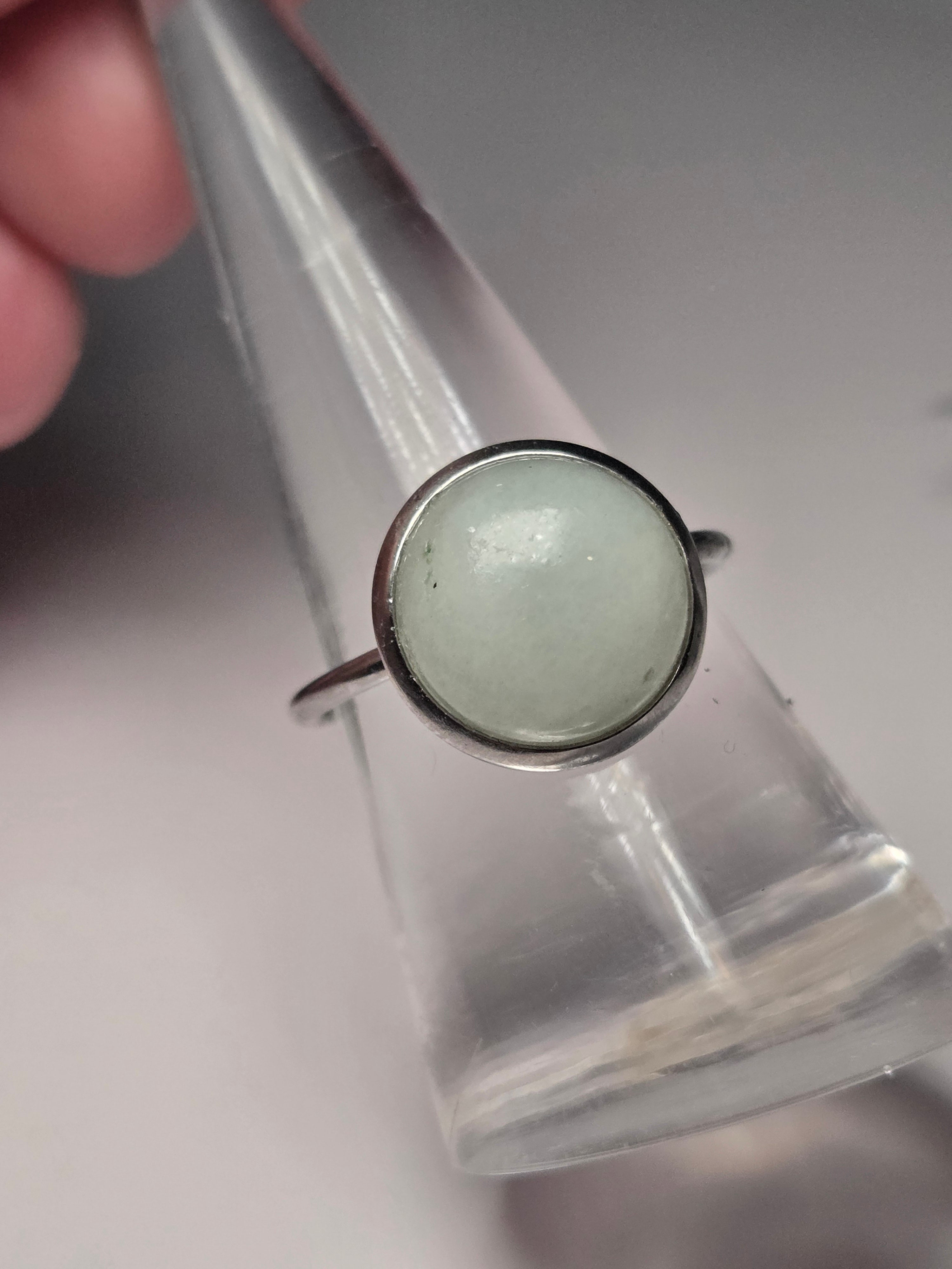 Green jade crystal adjustable ring stainless steel