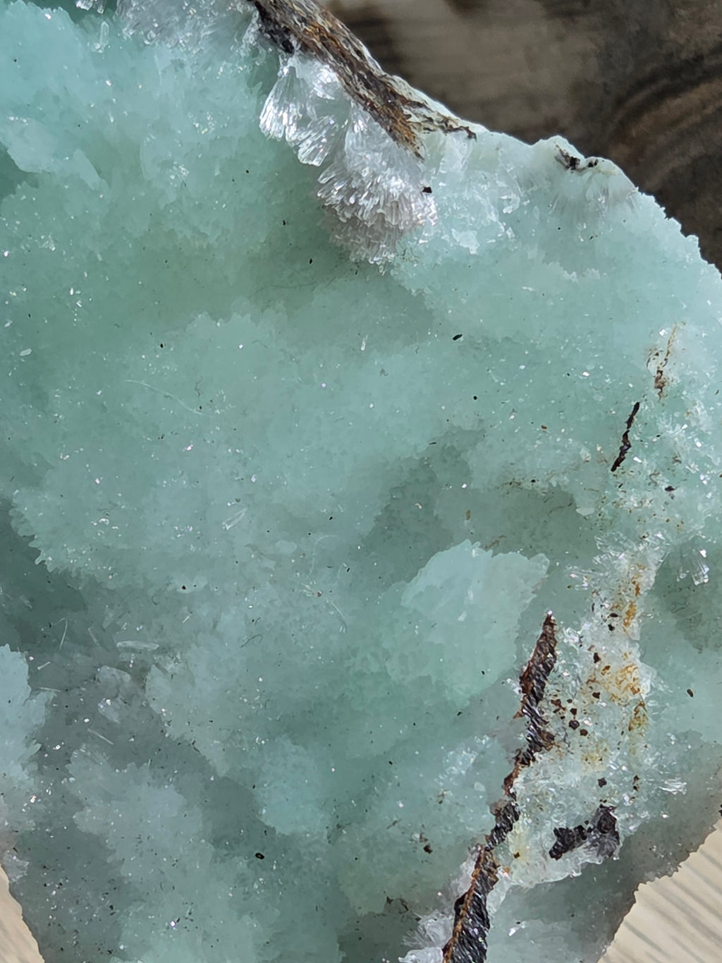 Blue aragonite mineral specimen raw with stand