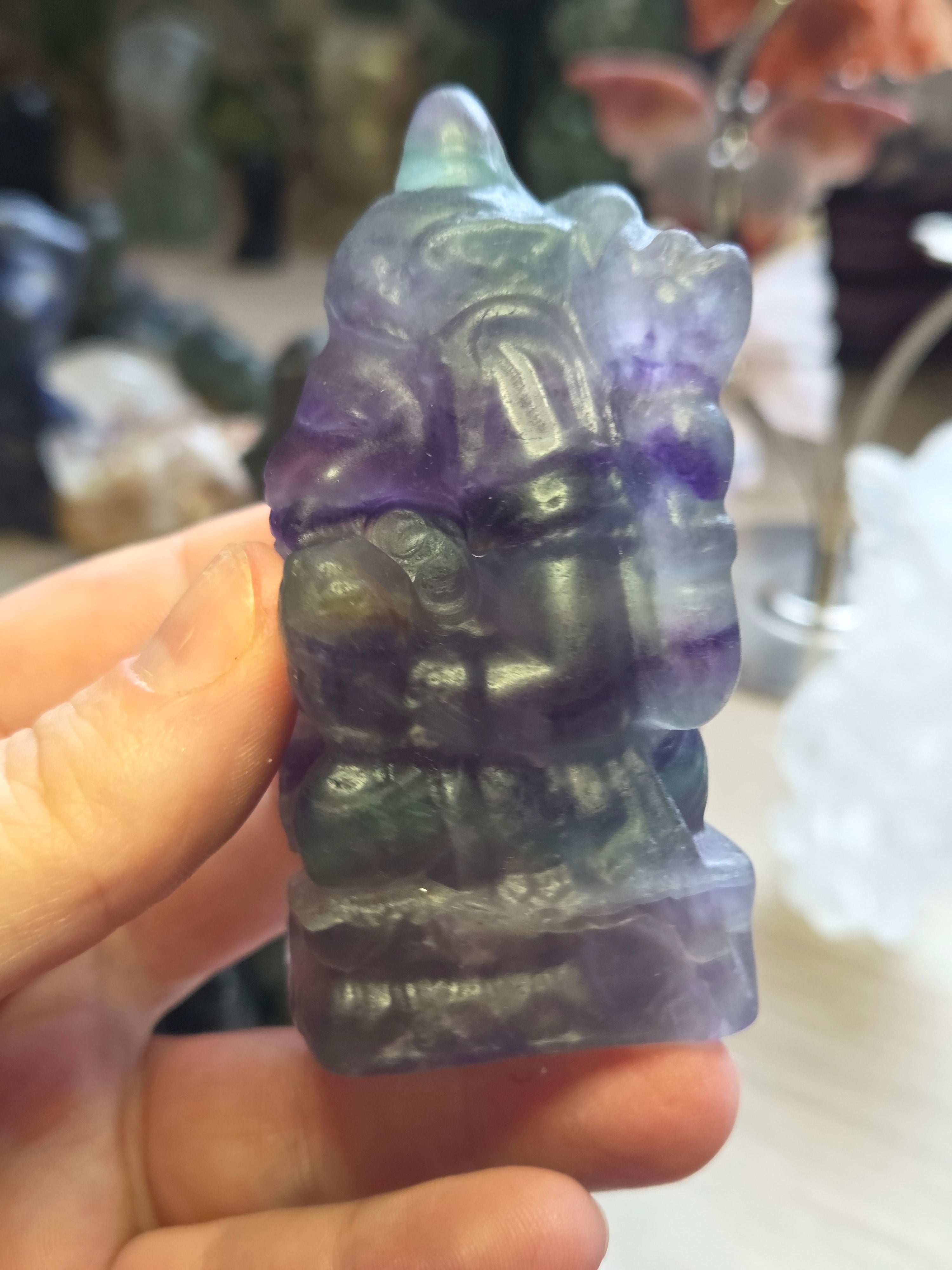 Flourite crystal Ganesha carving