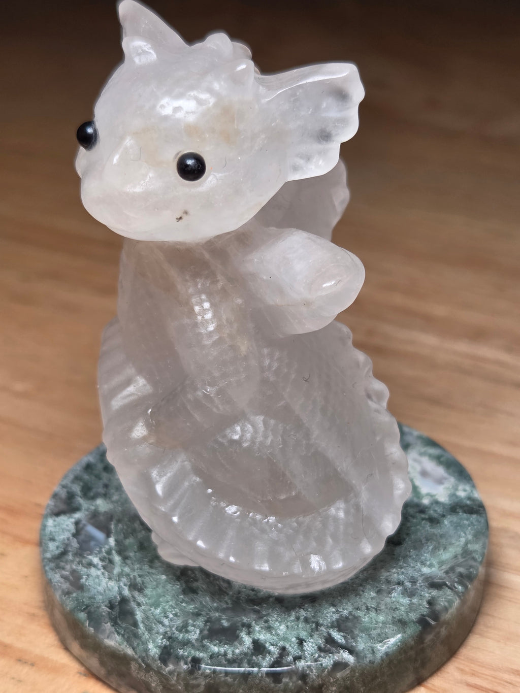 Clear quartz crystal dragon carving