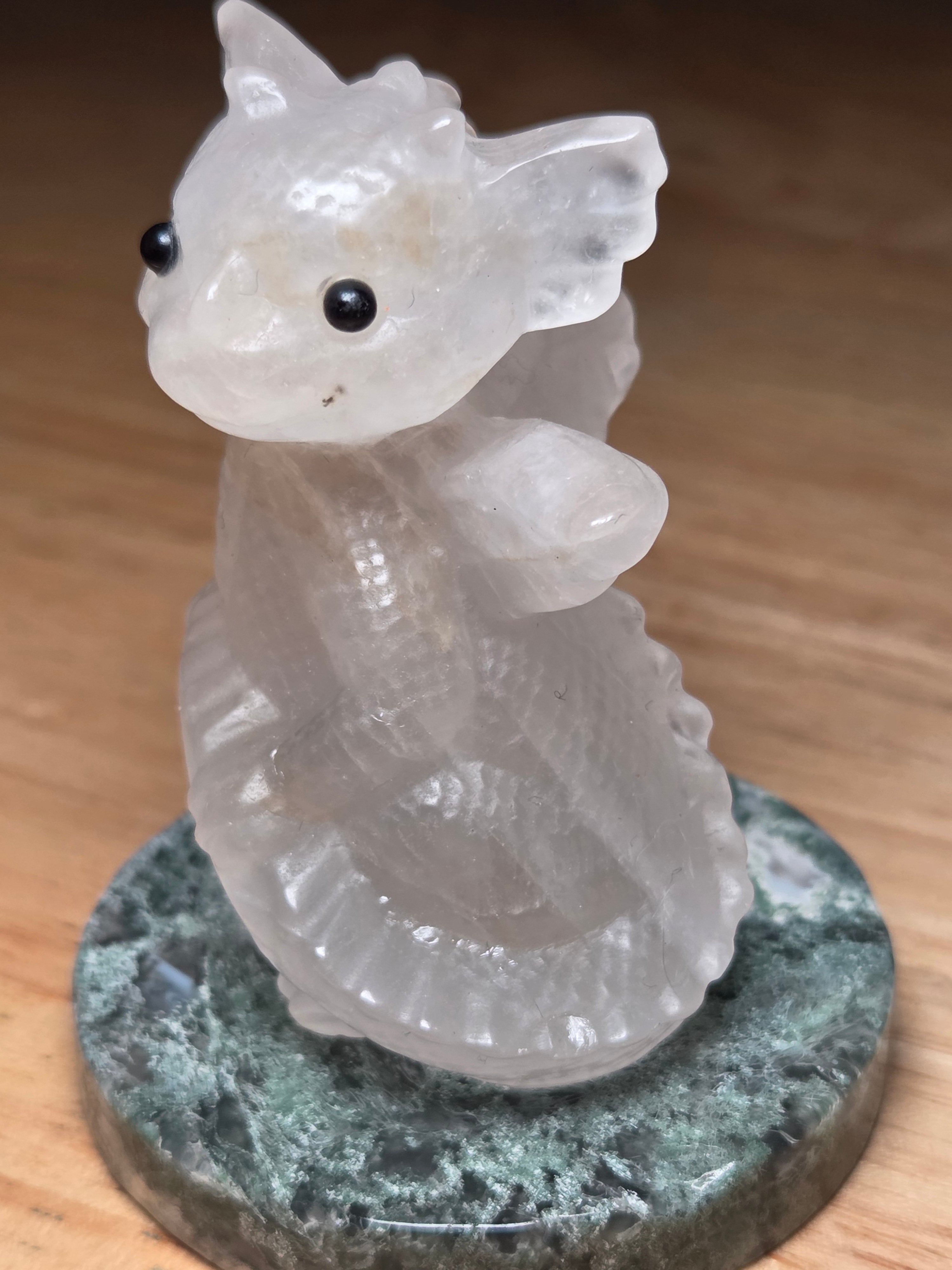 Clear quartz crystal dragon carving