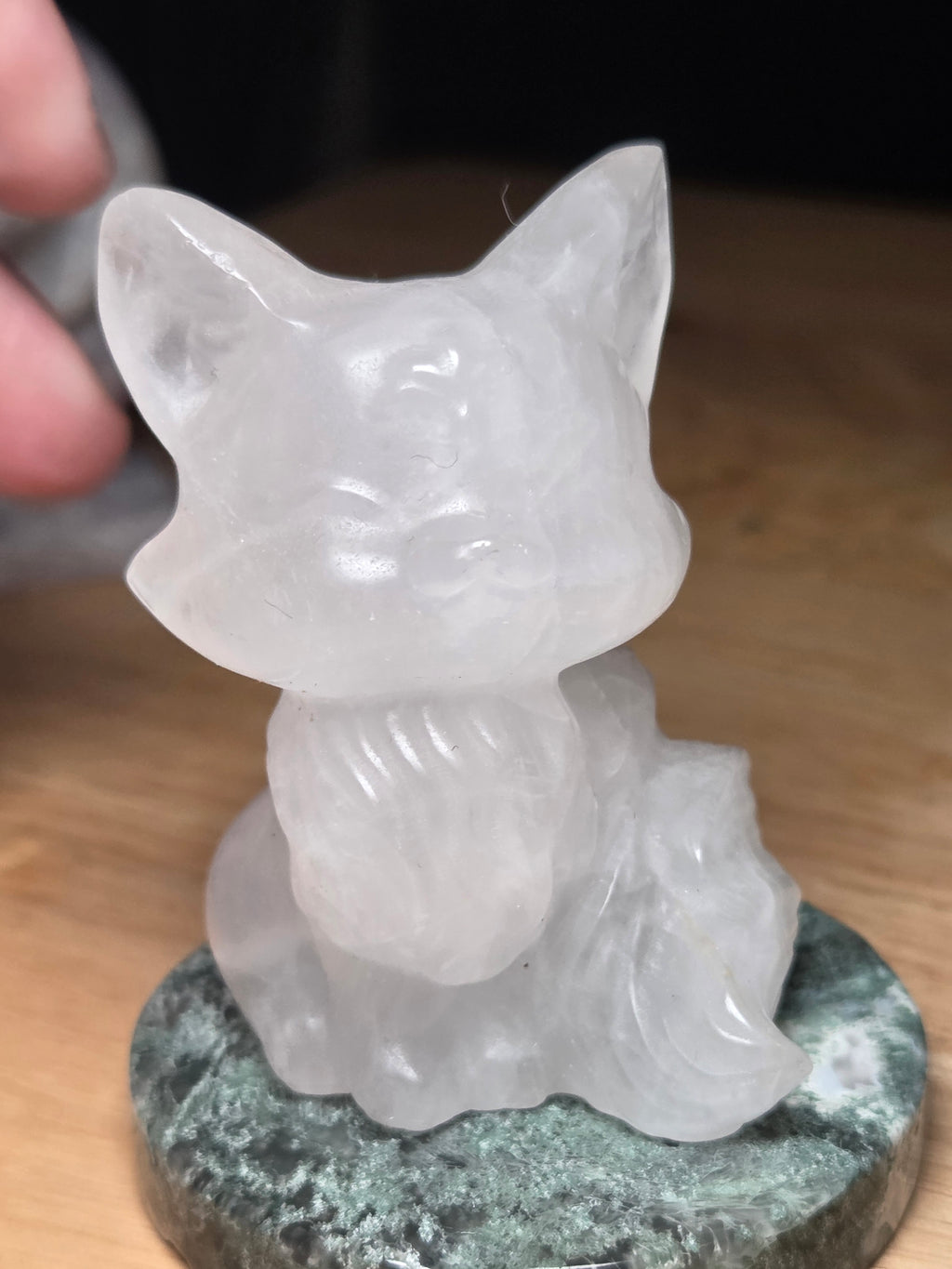 Clear quartz crystal fox carving