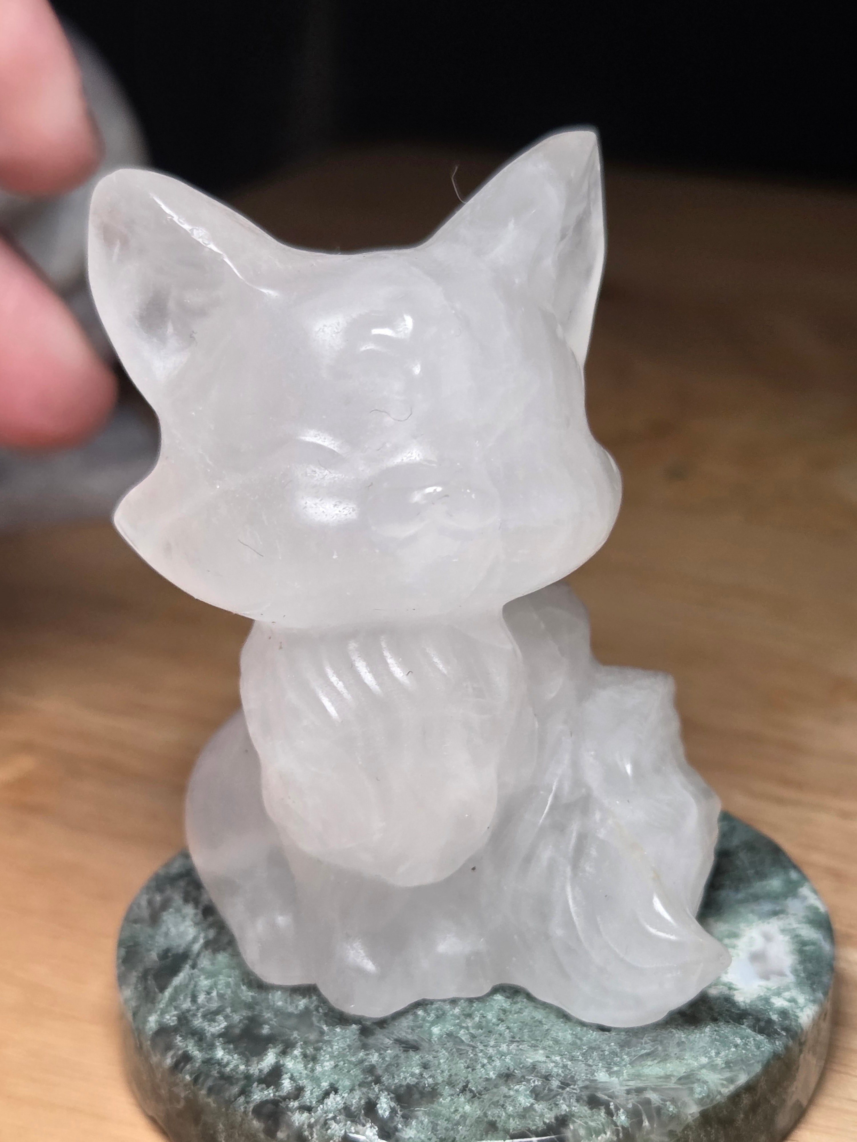 Clear quartz crystal fox carving