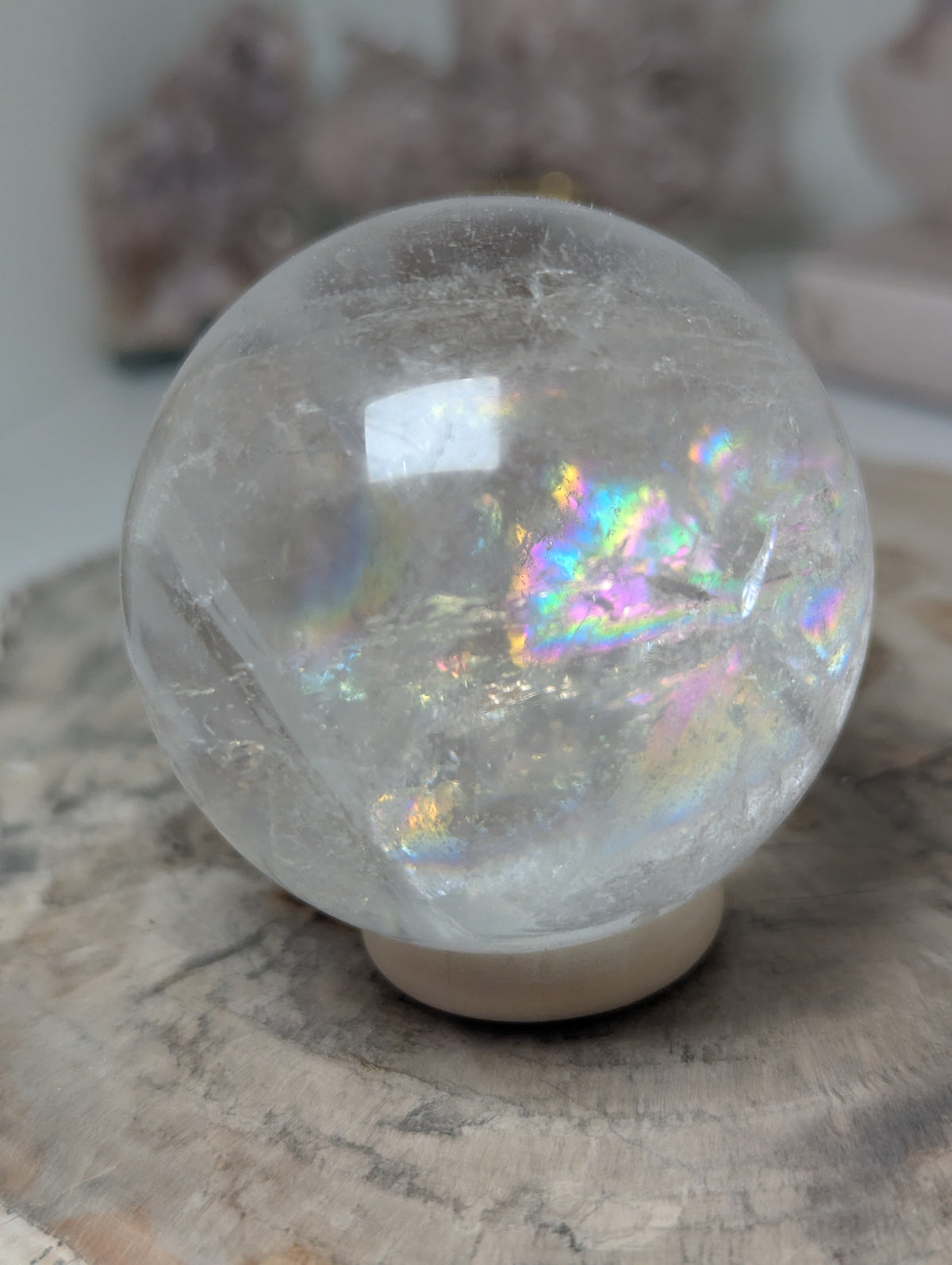 Clear quartz crystal sphere