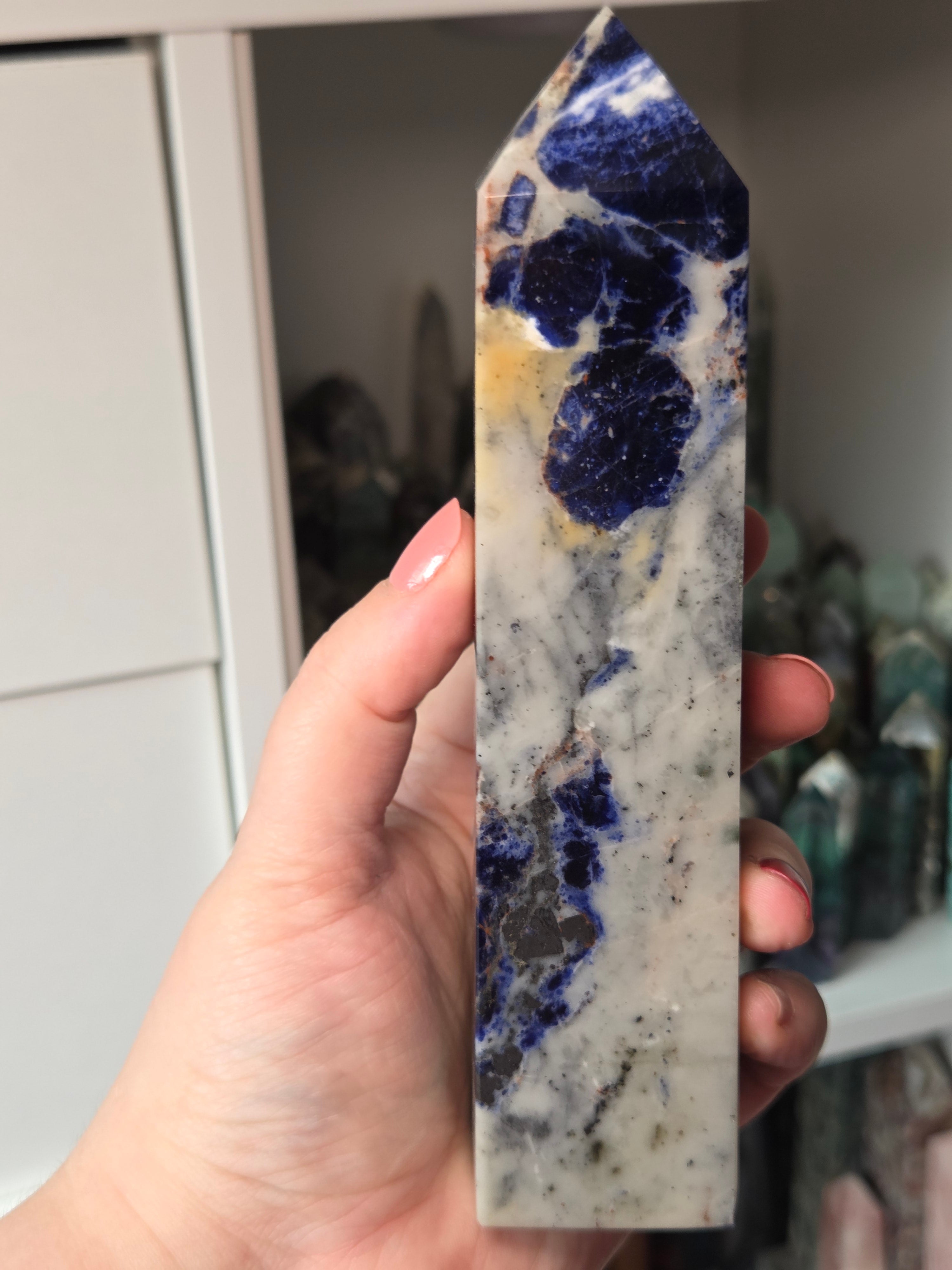 Large beautiful sodalite crystal tower