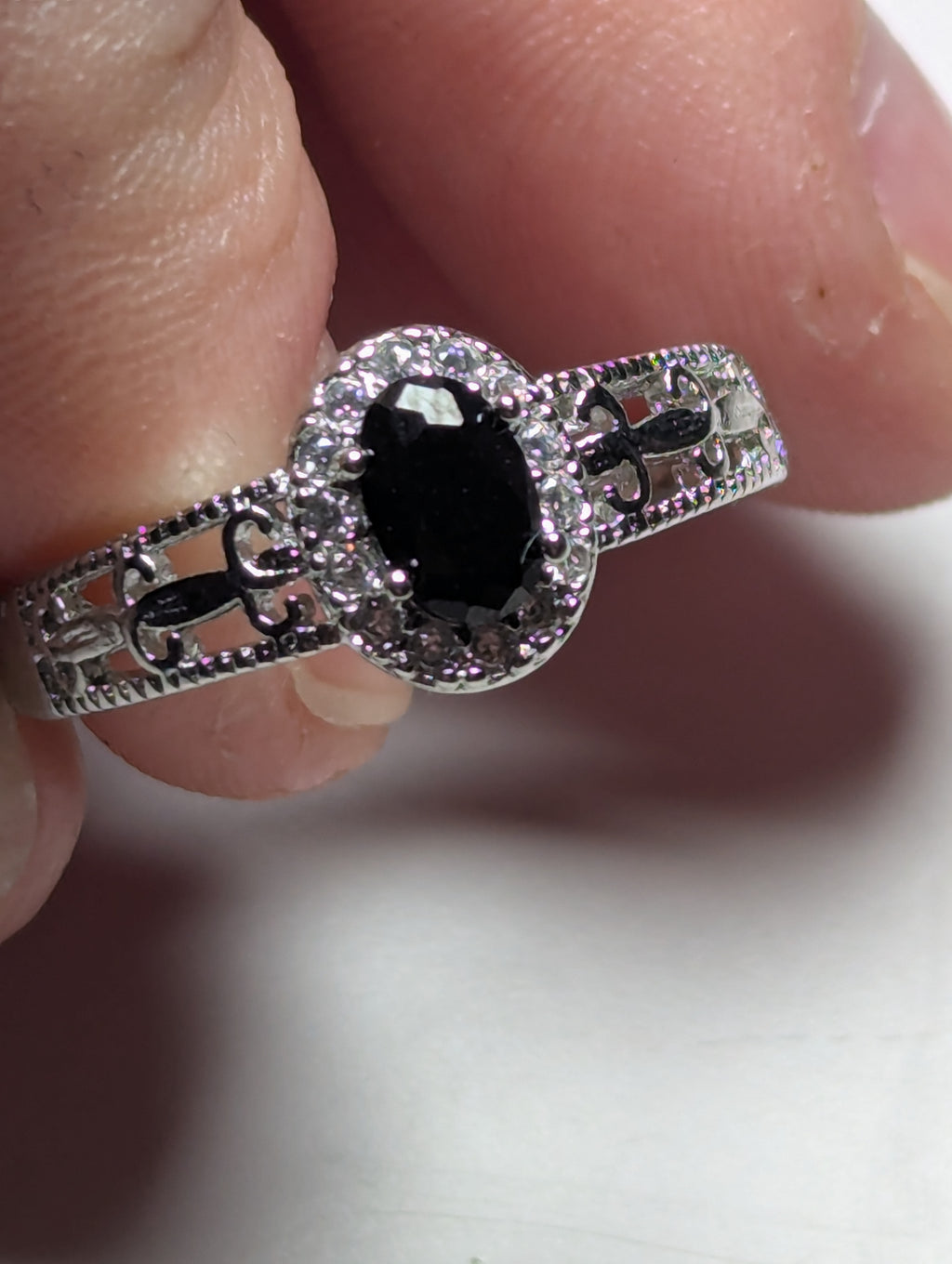 Black tourmaline crystal adjustable ring stainless steel