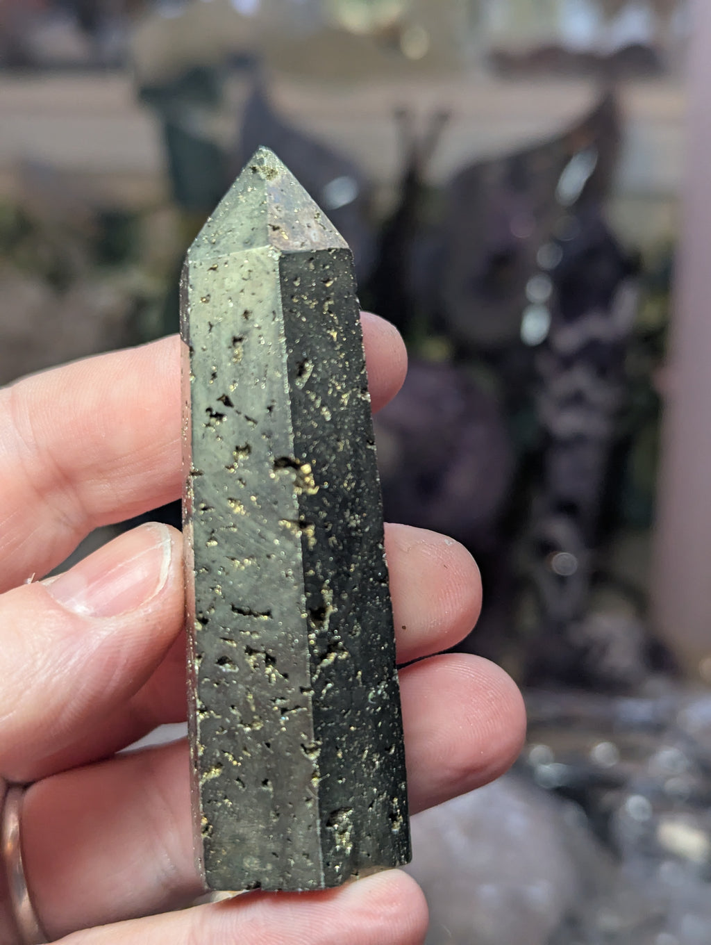 Pyrite crystal tower with quartz