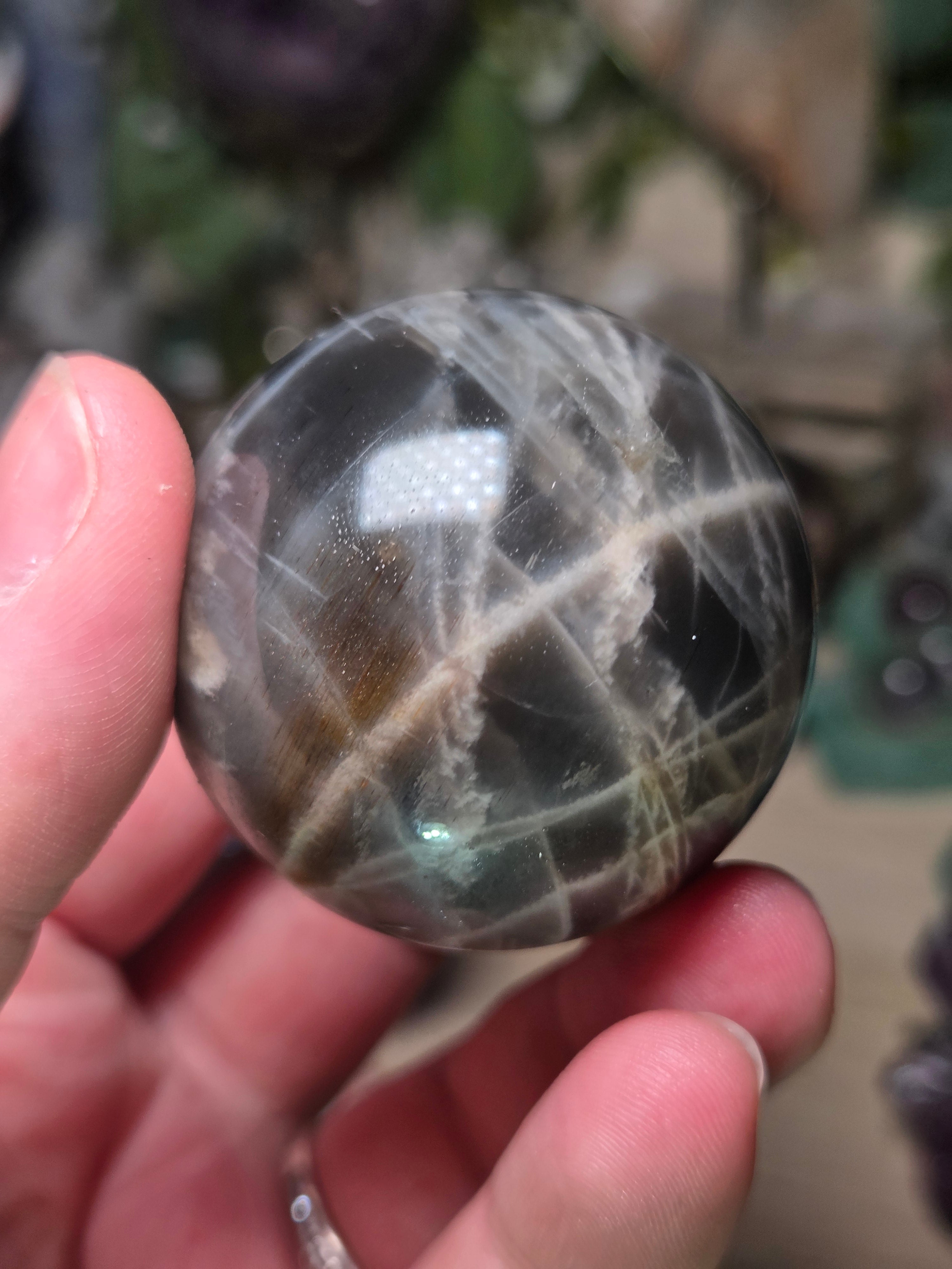 Black Moonstone and sunstone crystal sphere