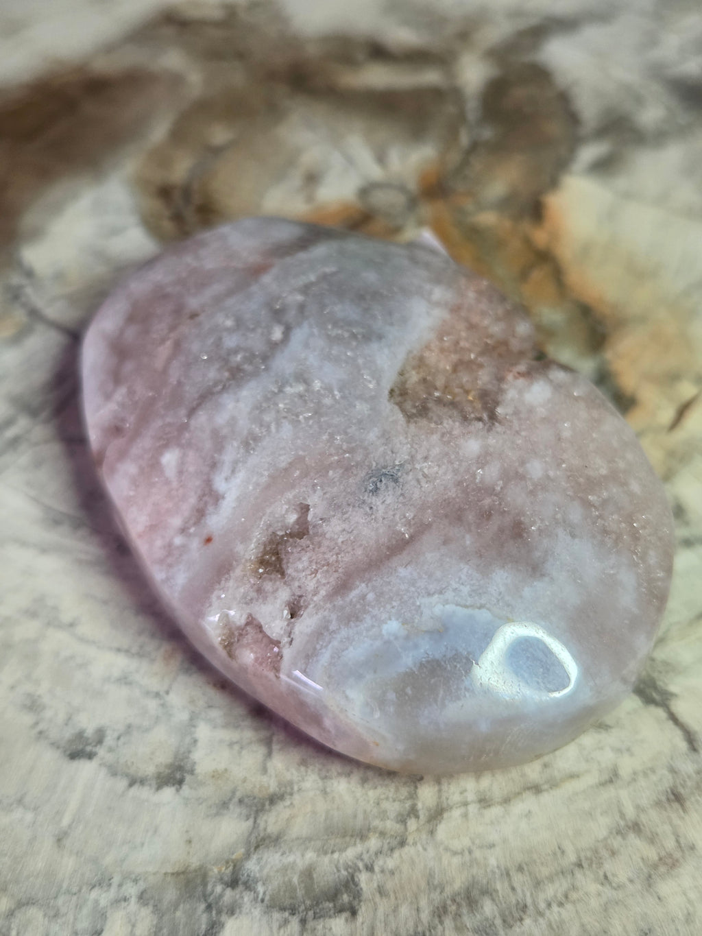 Pink petrified wood crystal palm stone