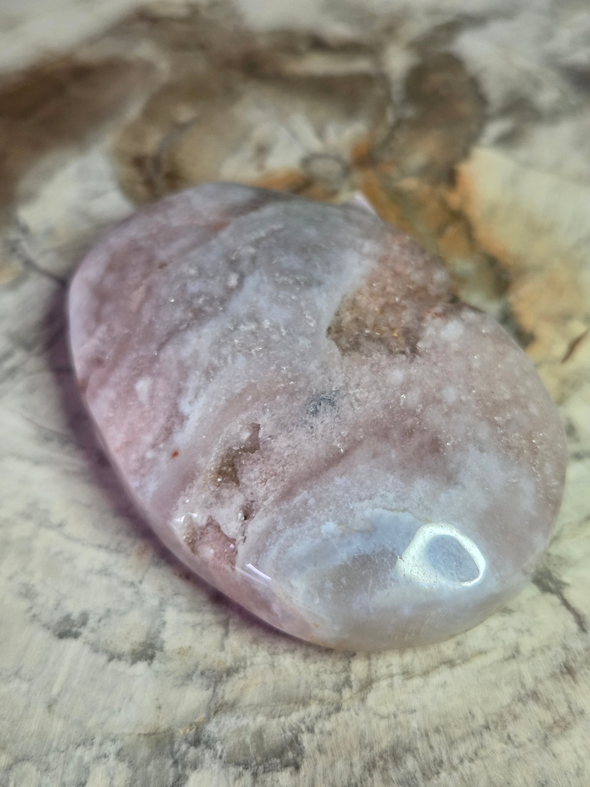 Pink petrified wood crystal palm stone