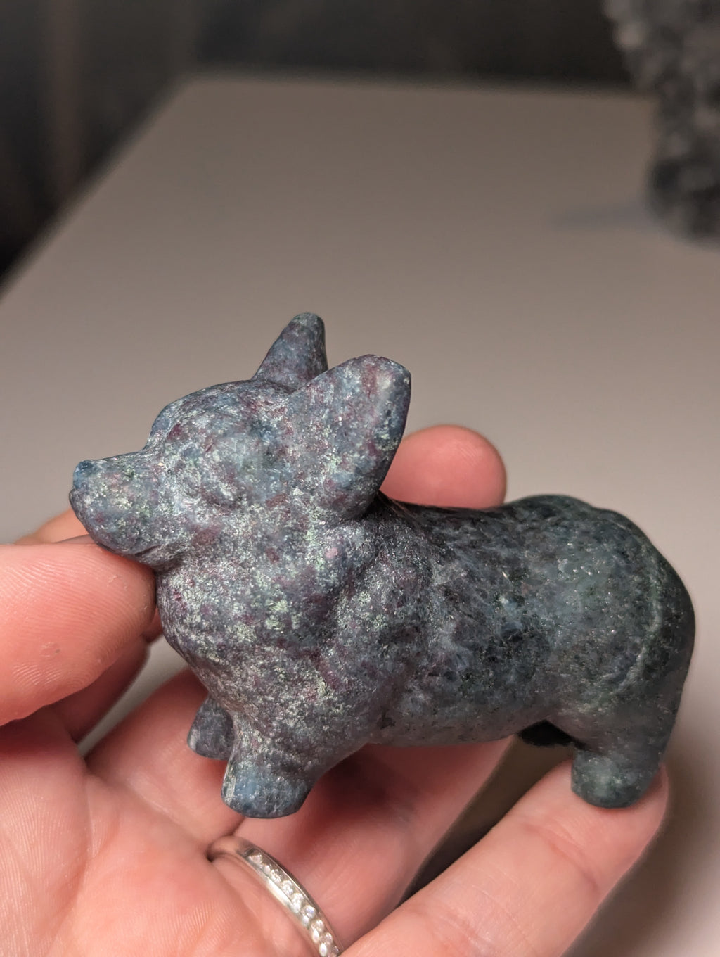 Corgi dog crystal ruby in frushite carving