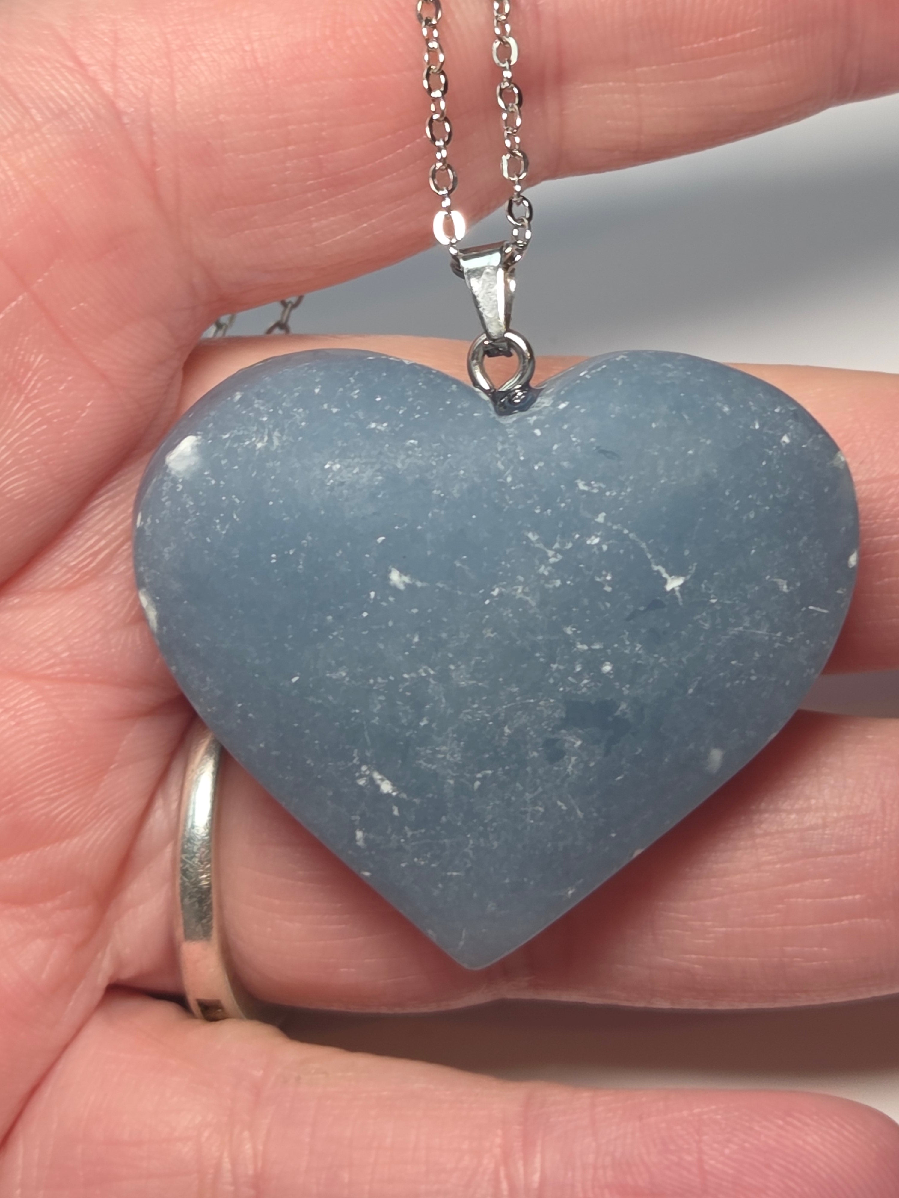 Angelite crystal heart carving necklace