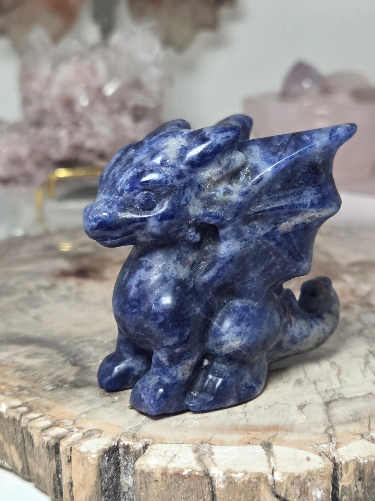 Sodalite crystal dragon carving