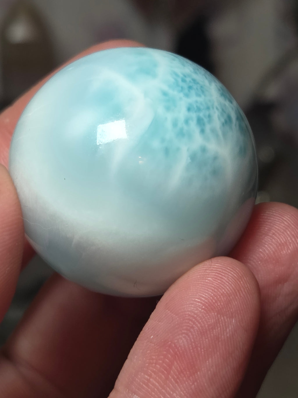 Rare beautiful Larimar crystal sphere with certificate