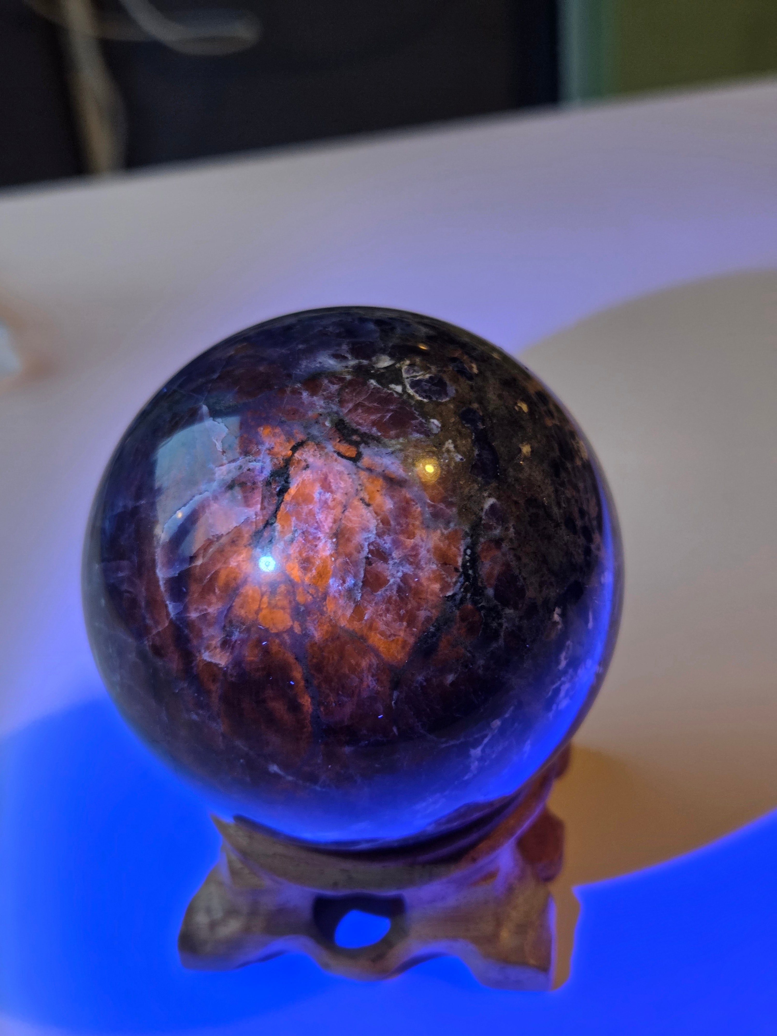 Large sodalite crystal Sphere with stand