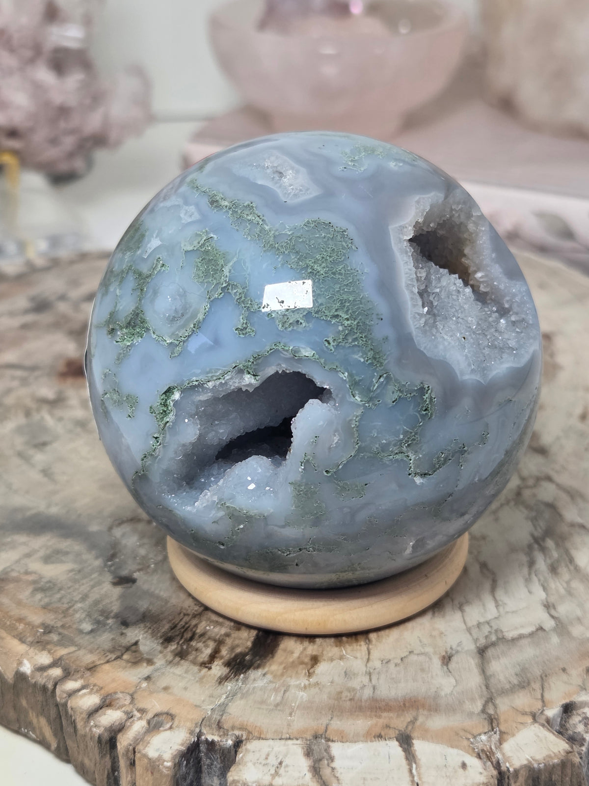 Beautiful  blue moss crystal sphere