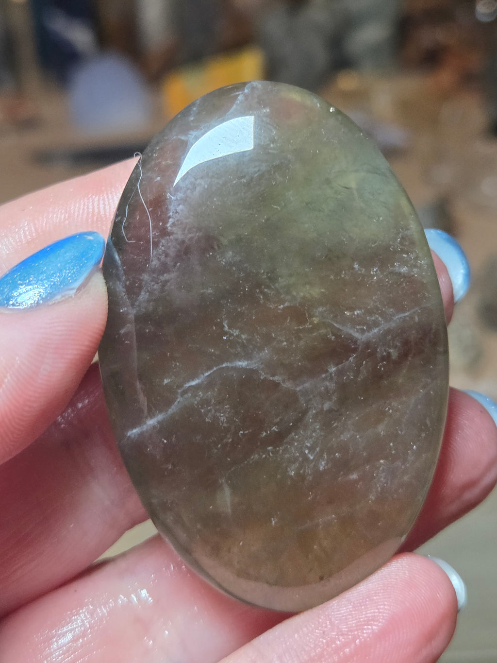 Natural  green Amethyst crystal palm stone