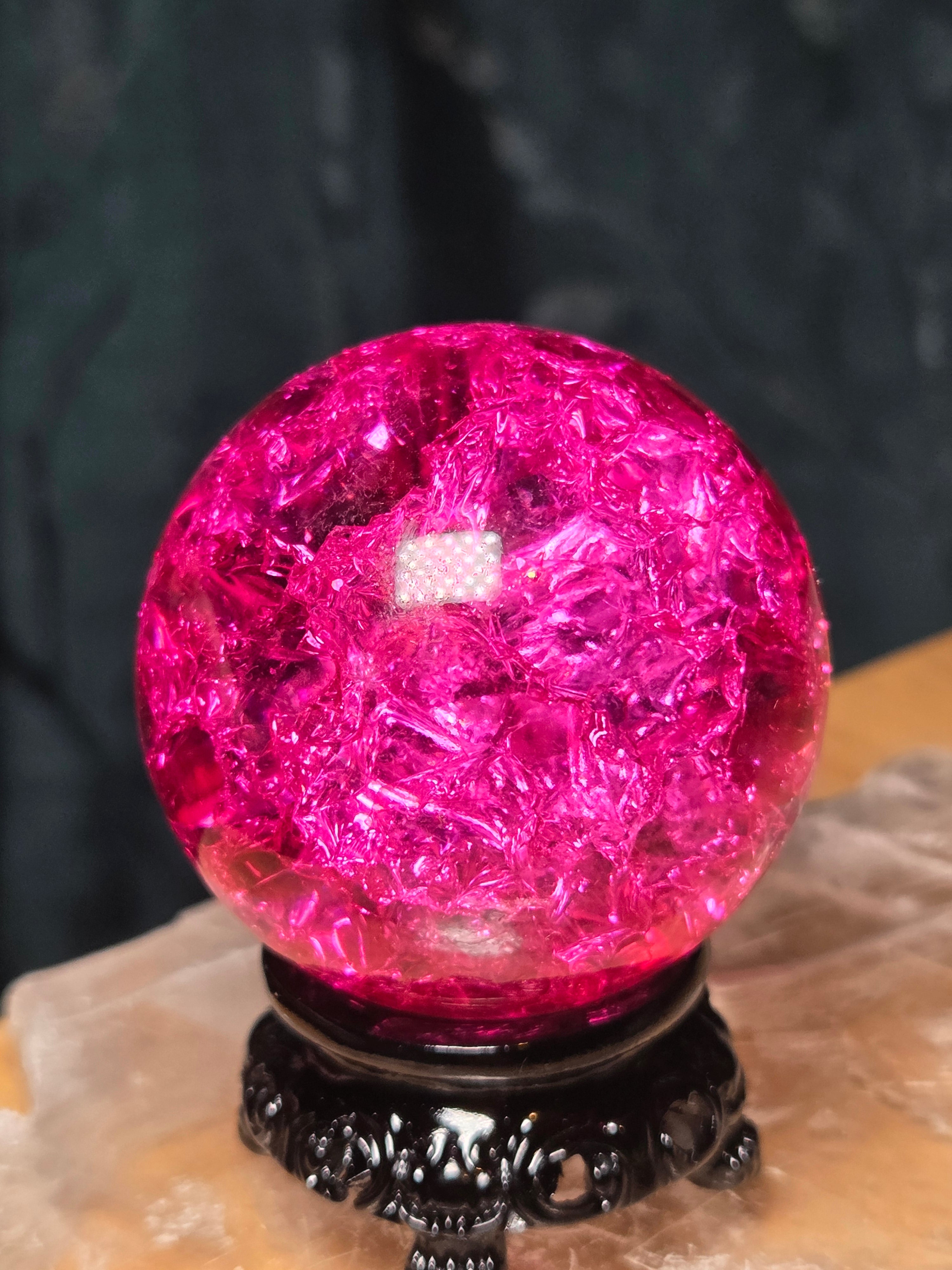 Pink Crackle Glass sphere