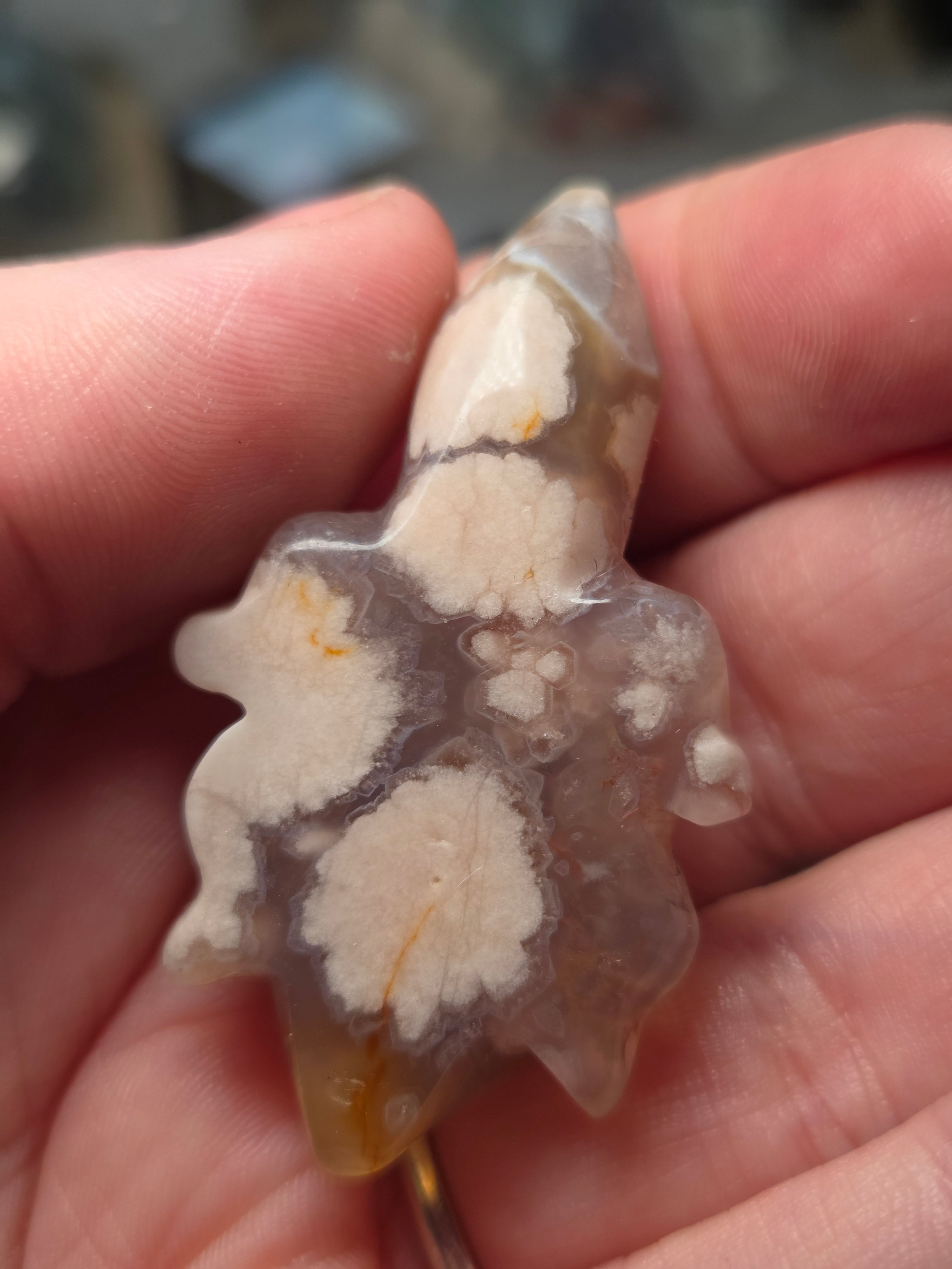 Flower agate crystal turtle carving  picked at random