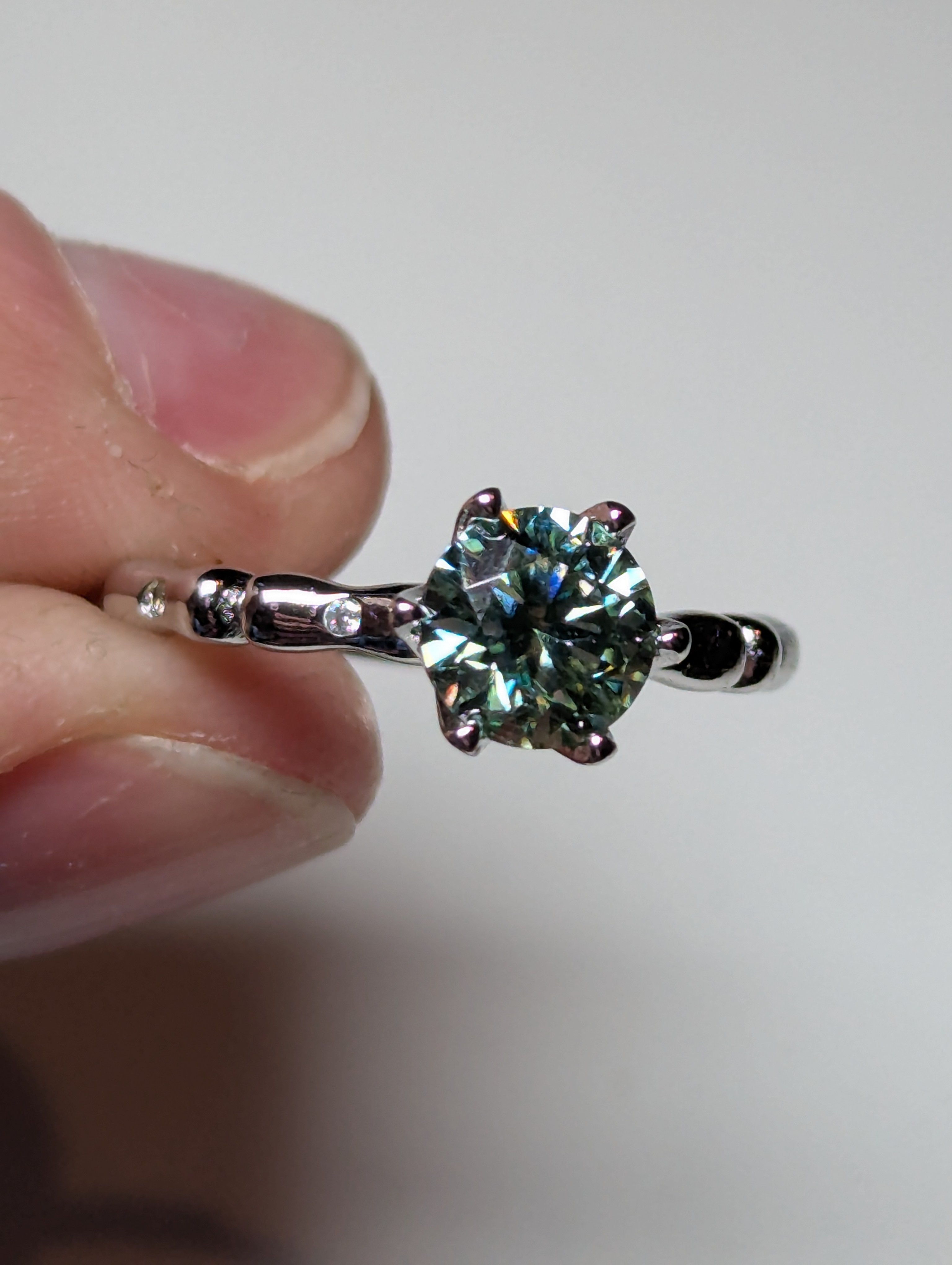 Green Mossanite Adjustable diamond ring