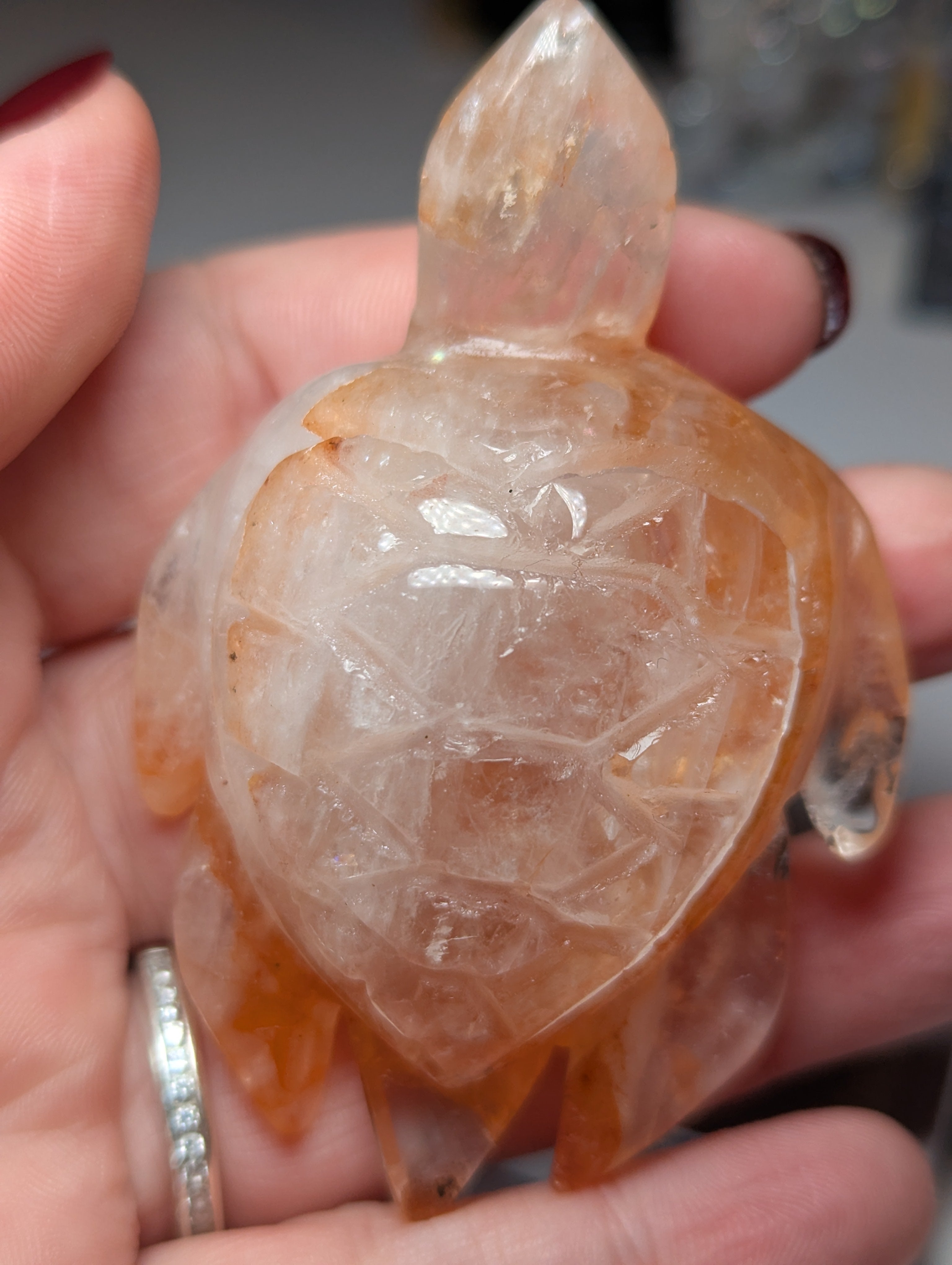 Fire quartz crystal turtle carving