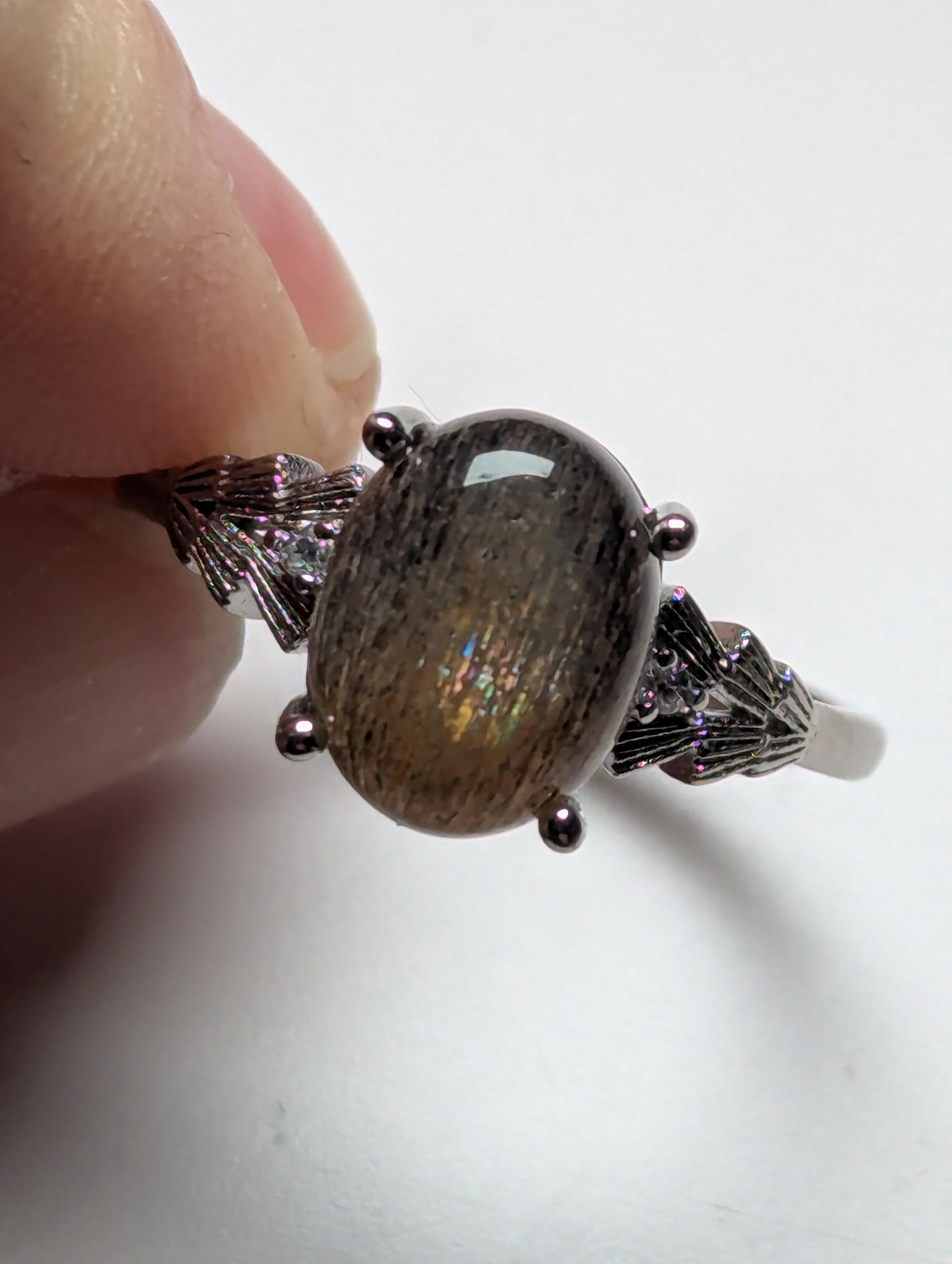 Black golden moonstone crystal adjustable ring stainless steel