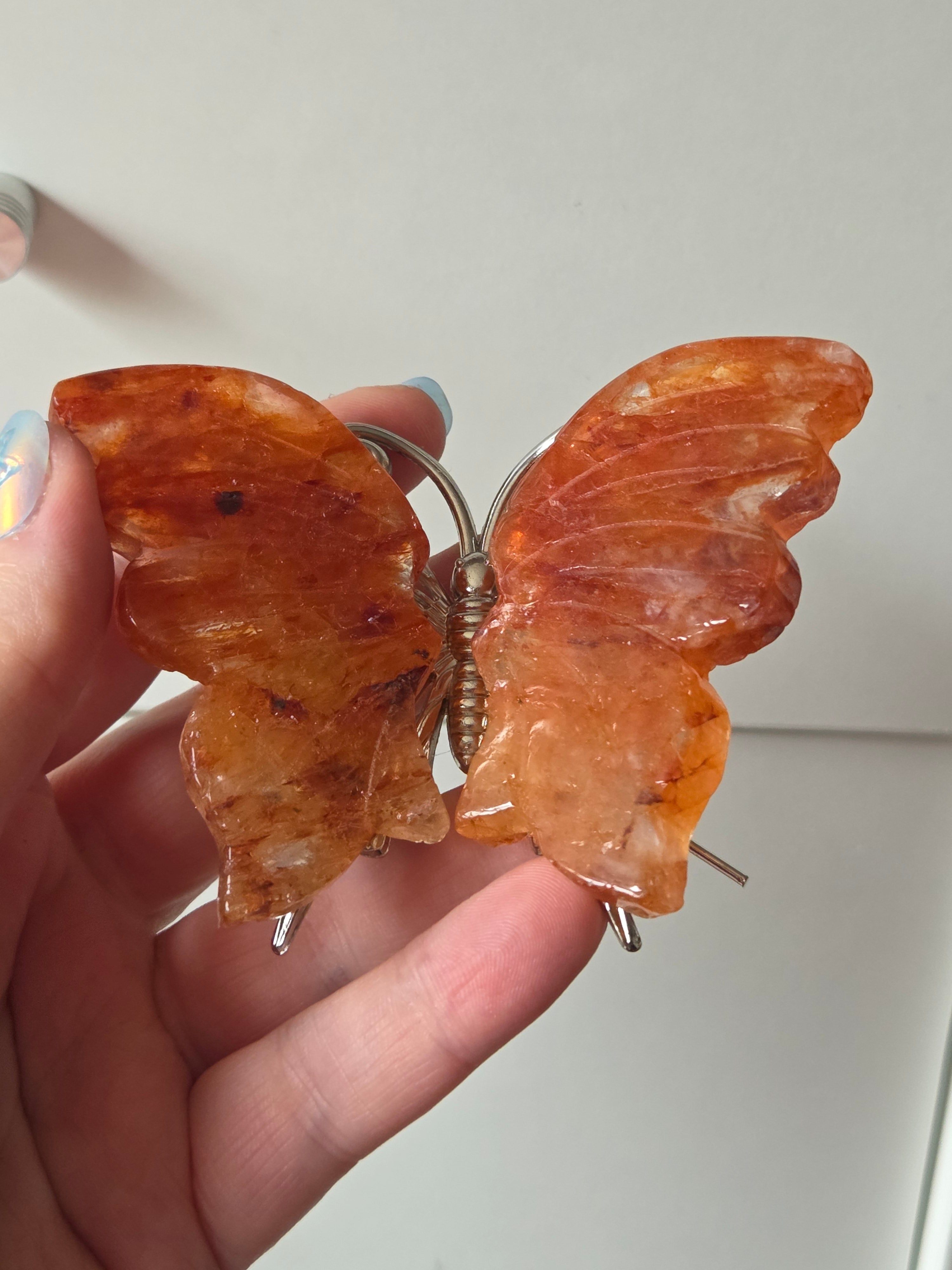 Fire quartz crystal butterfly