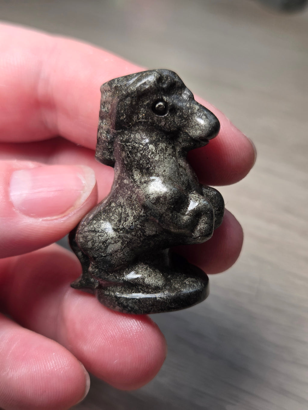 Pyrite crystal horse carving