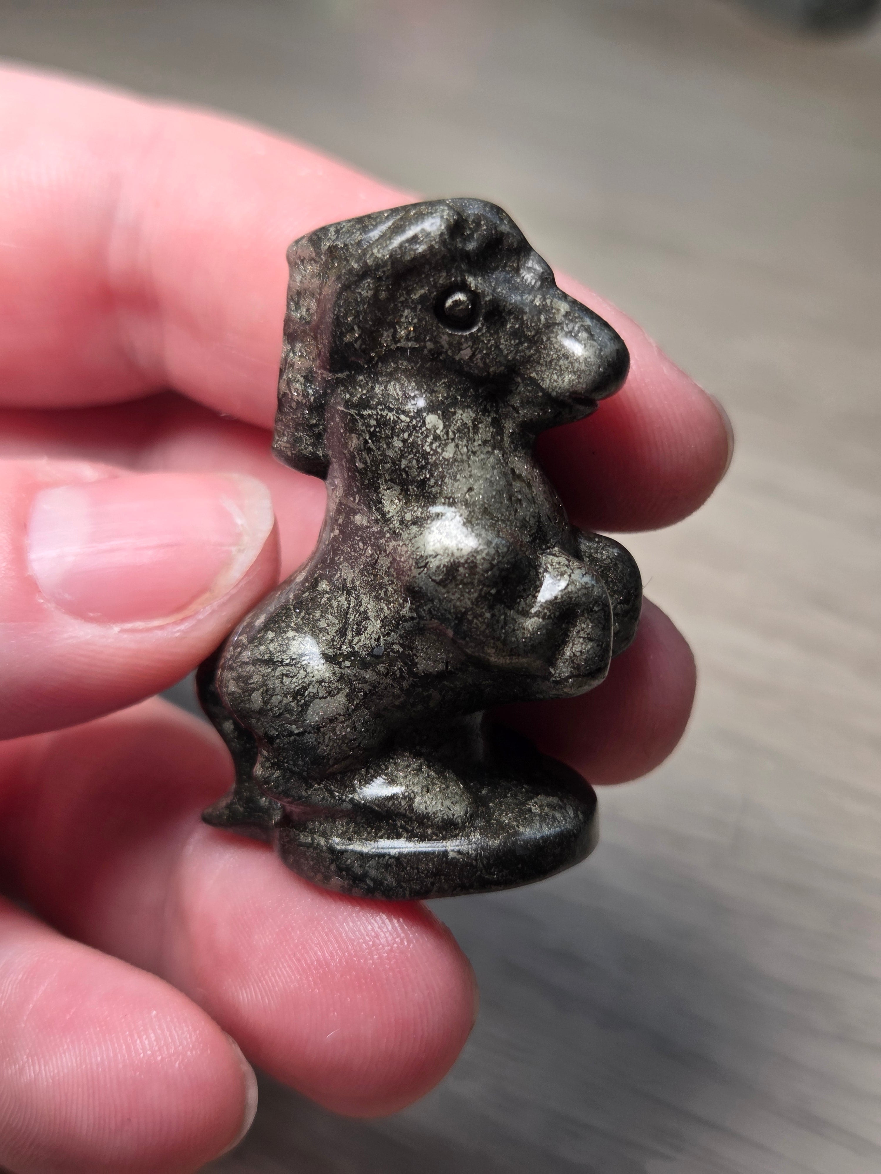 Pyrite crystal horse carving