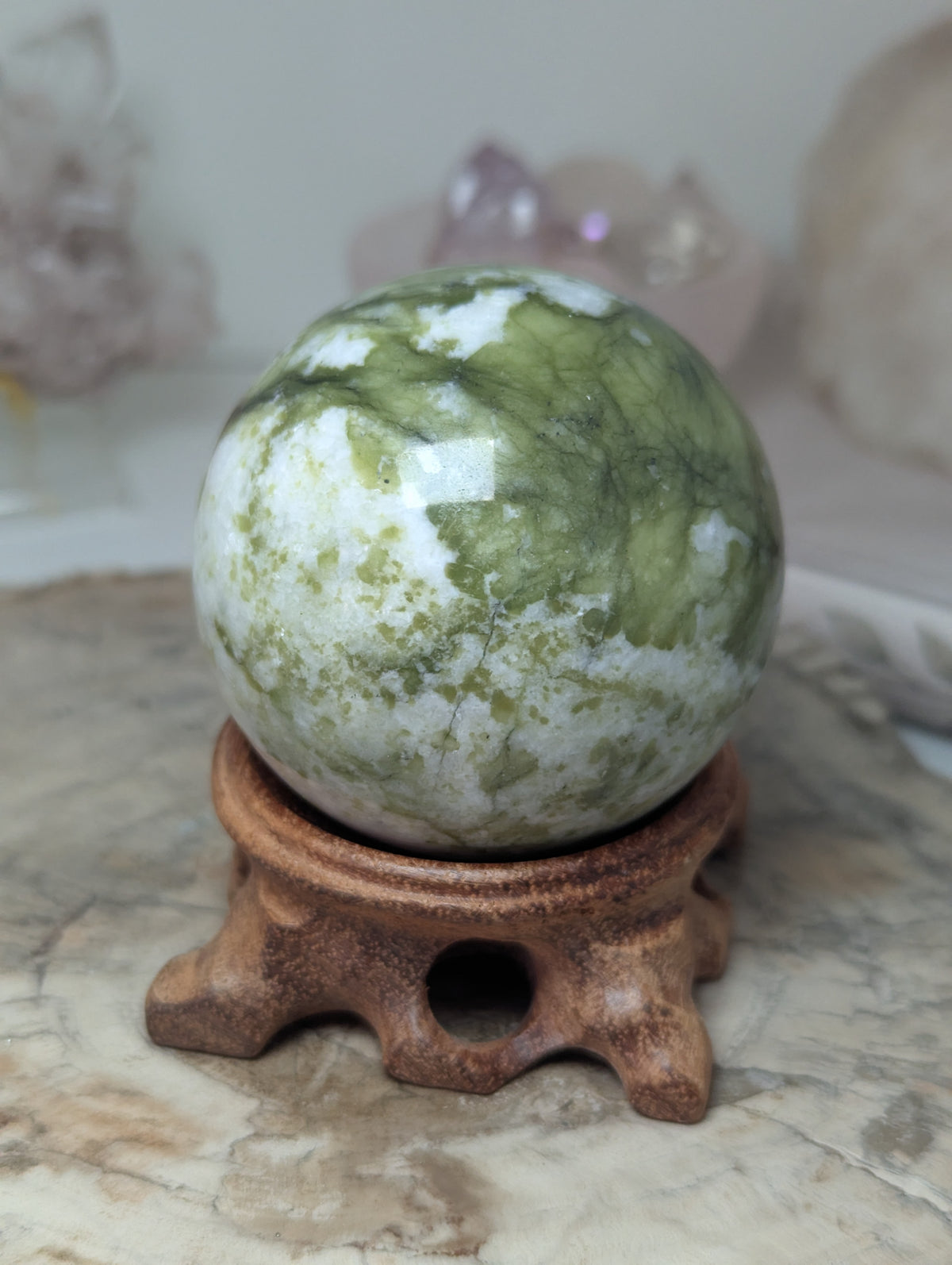 Green jade crystal sphere