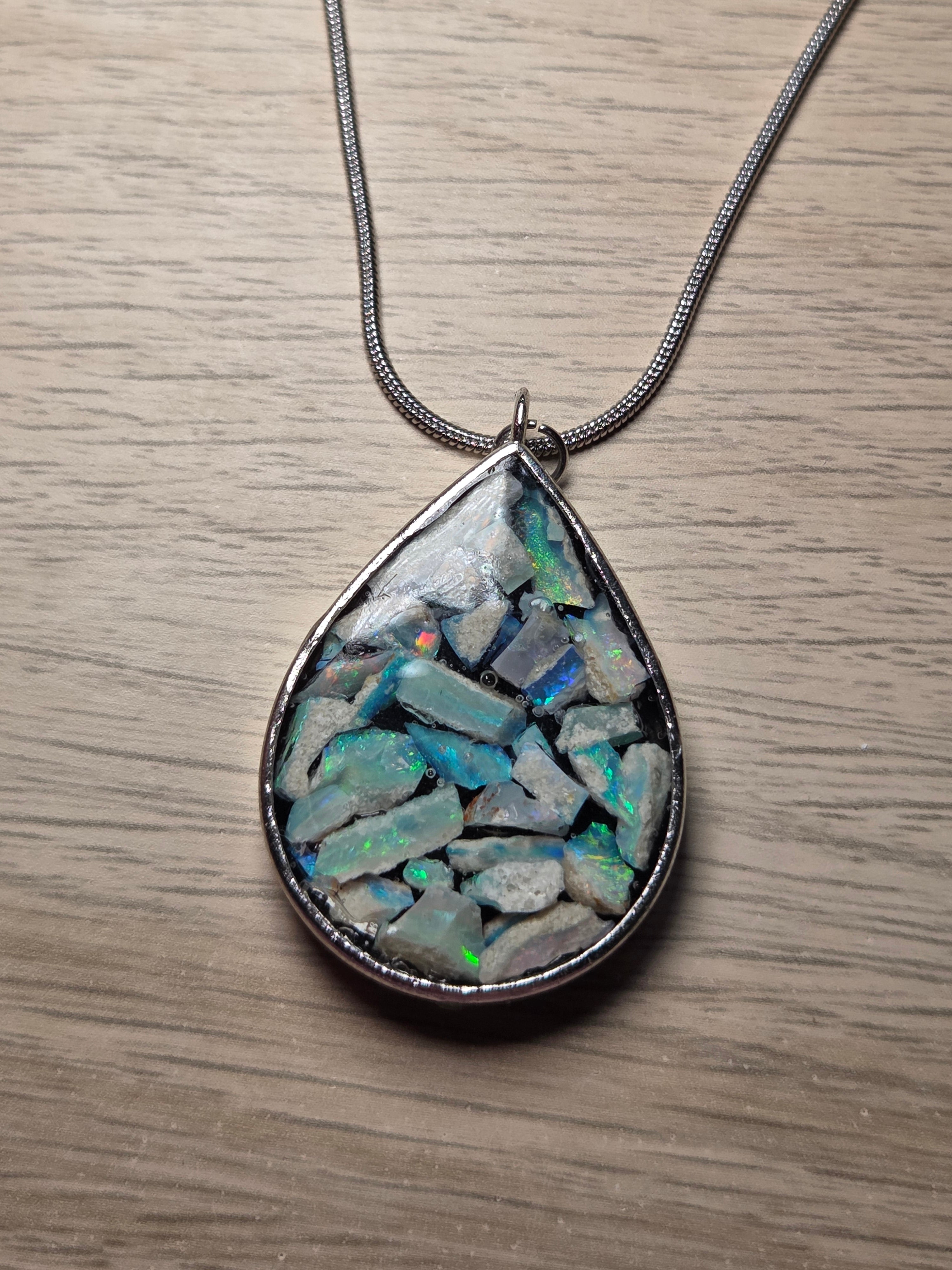 Australian opal crystal handmade necklace set in resin