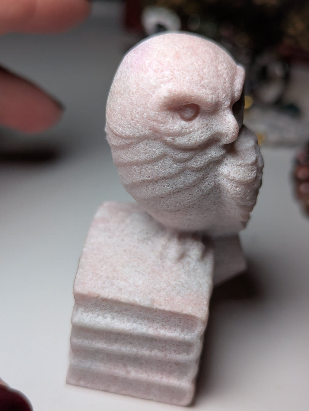 Pink opal crystal owl