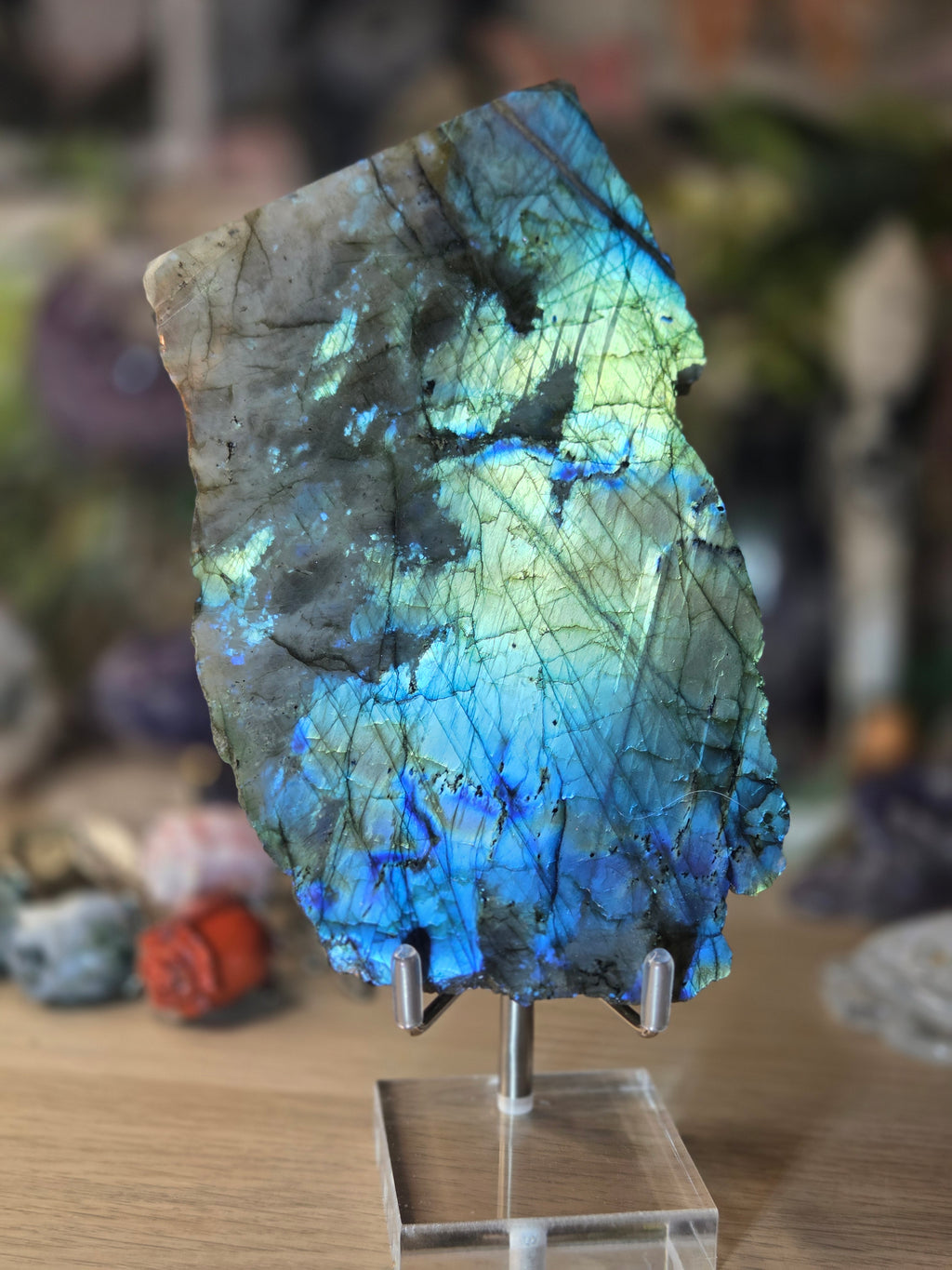 Labradorite crystal slice with stand