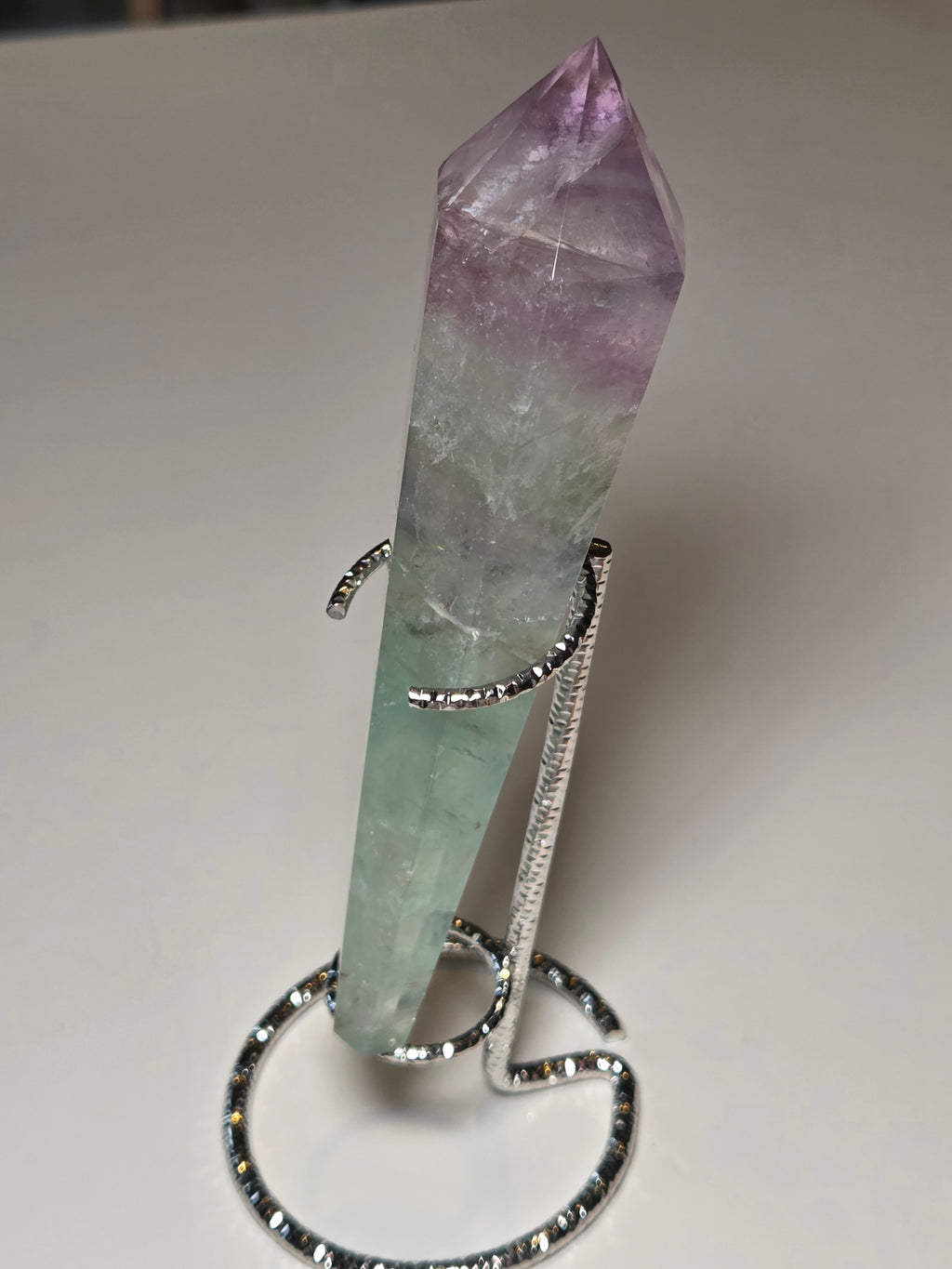 Flourite crystal wand carving with stand UV reactive