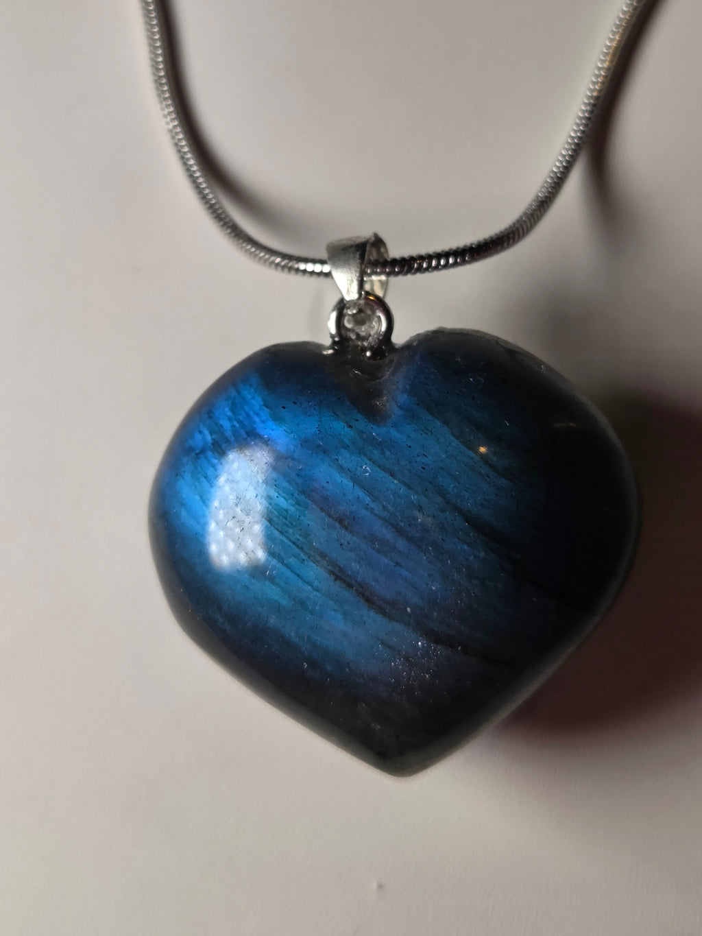 Blue labradorite crystal heart necklace