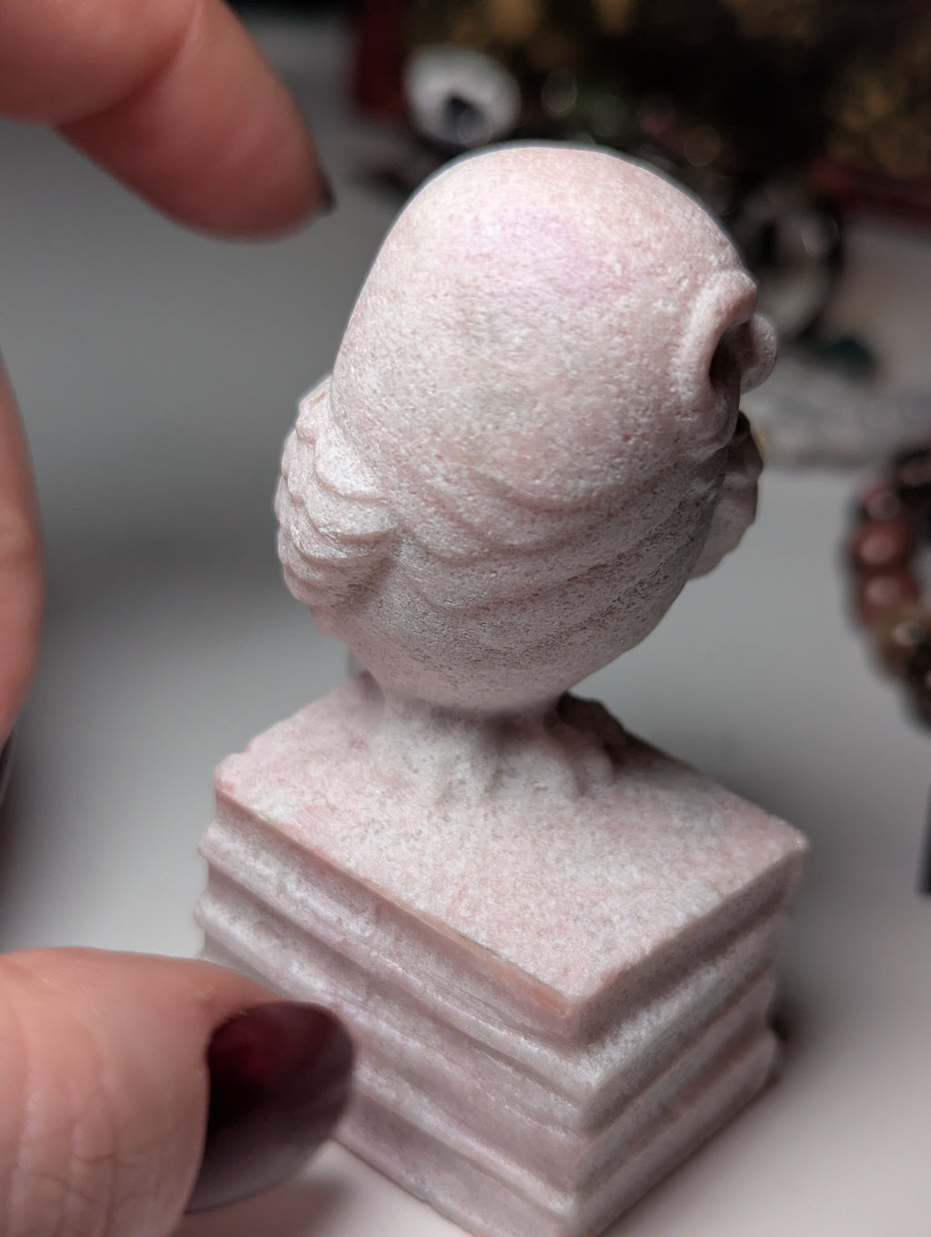 Pink opal crystal owl