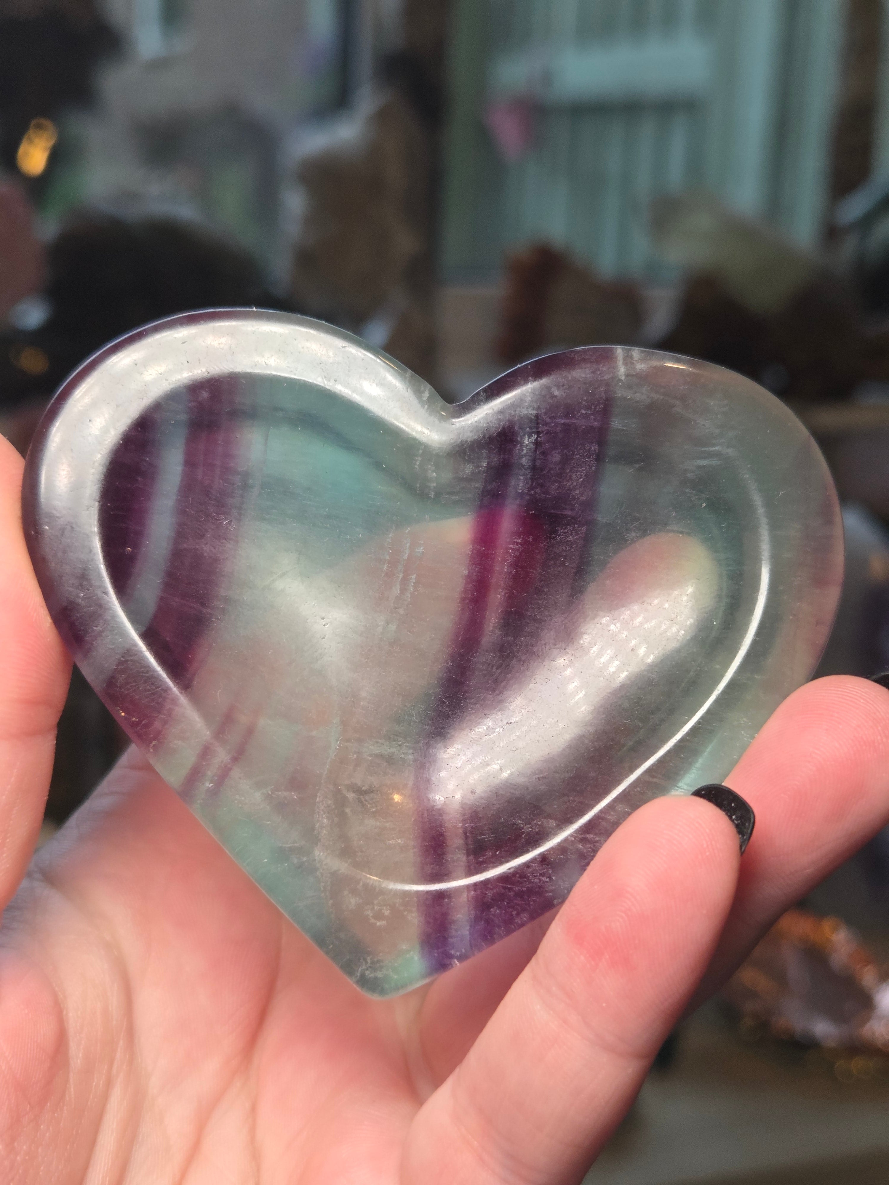 Rainbow flourite crystal heart bowl