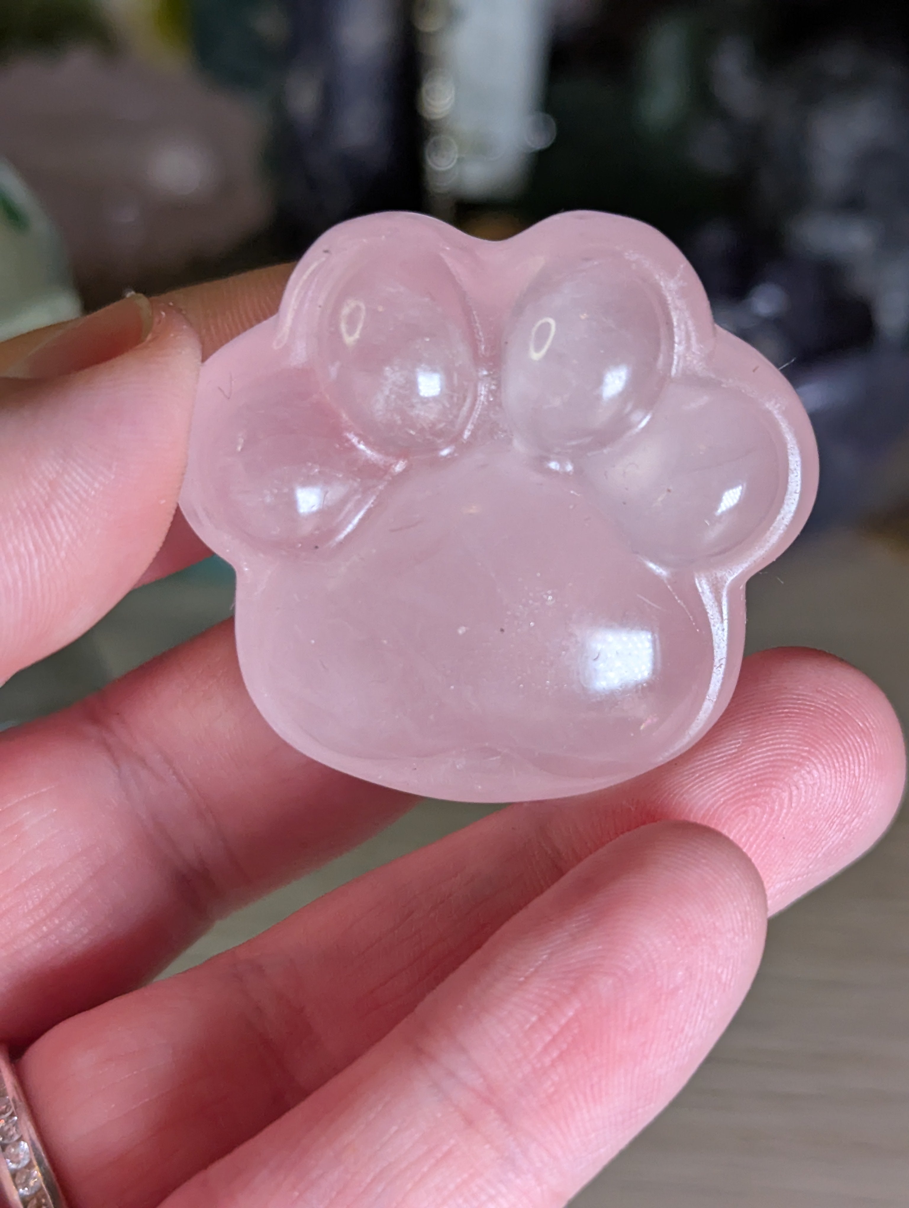 Rose quartz crystal paw print