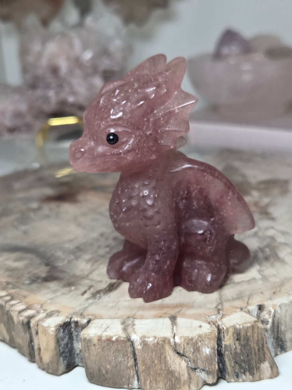 Strawberry quartz crystal dragon carving